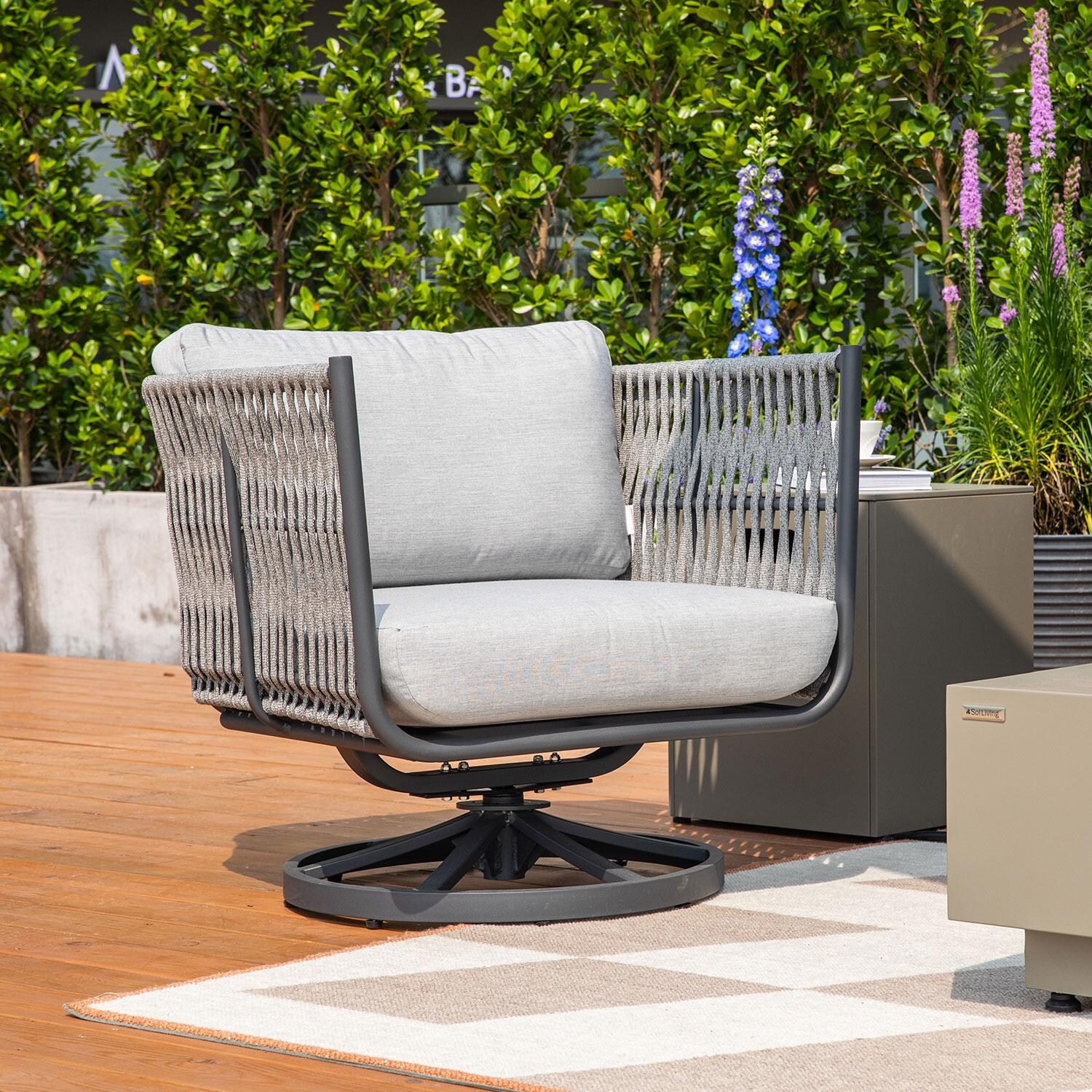 Elementi Milano Outdoor Aluminum Swivel Club Chair w/ Sunbrella Cushions
