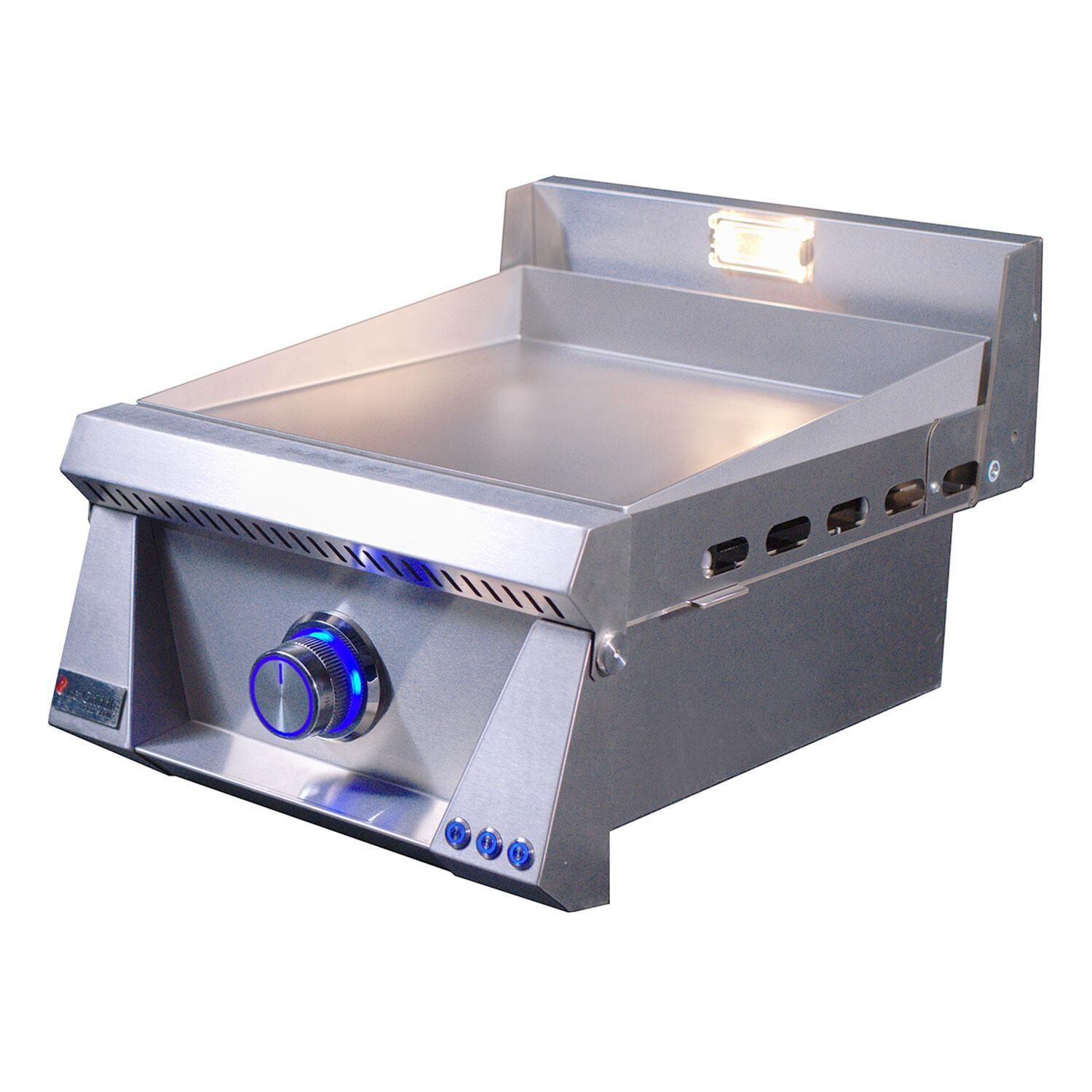 Le Griddle Pro Series 40 16-in Built-In Propane Flat Top Grill w/ 3mm Plate & Lid - Burner Off Blue LED Knob - Side View - White Background thumbnail