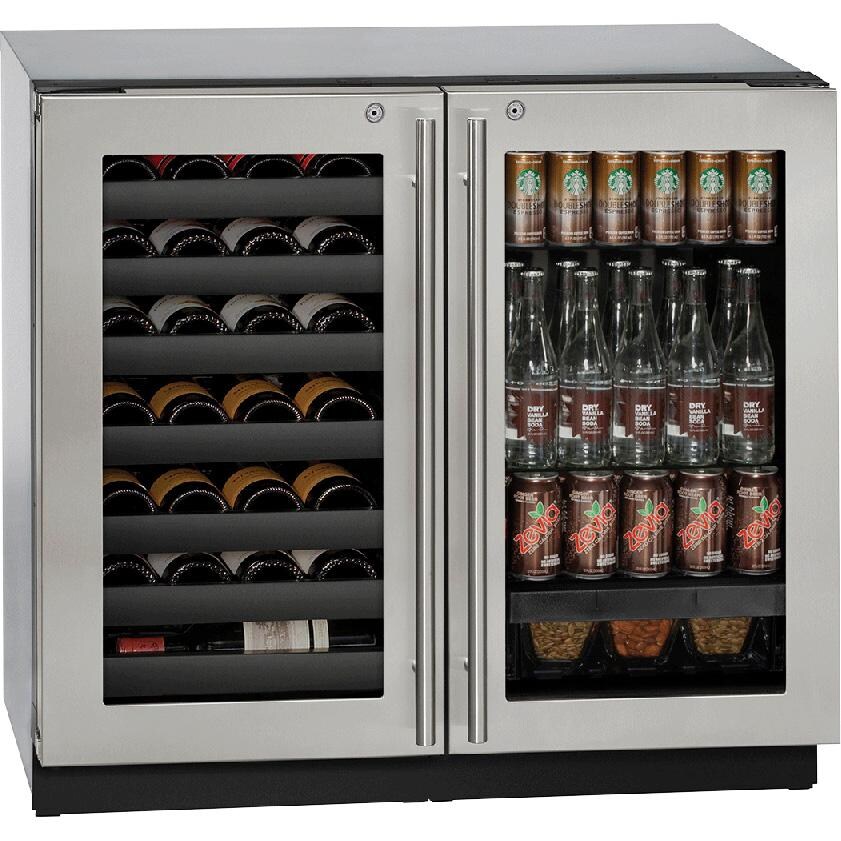 U-Line 36-Inch 7 Cu. Ft. / 31 Bottle Built-In / Freestanding Dual Zone Beverage Center / Wine Captain With Lock - Stainless Steel - U-3036BVWCS-13B thumbnail