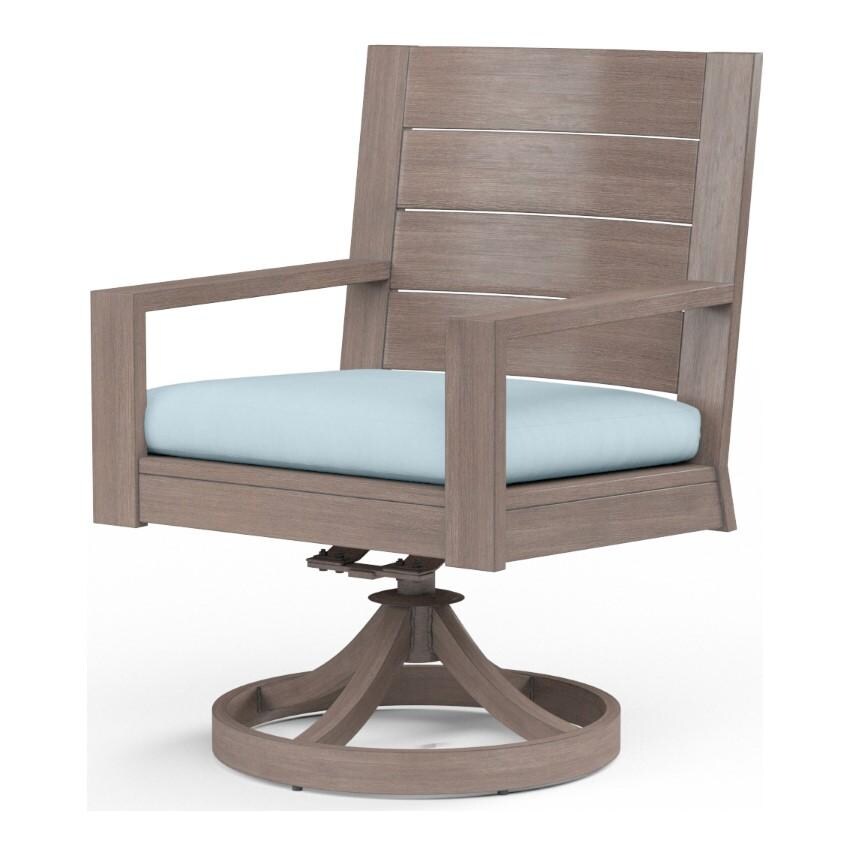 Laguna Aluminum Swivel Dining Arm Chair w/ No Welt in Driftwood/Canvas Skyline by Sunset West