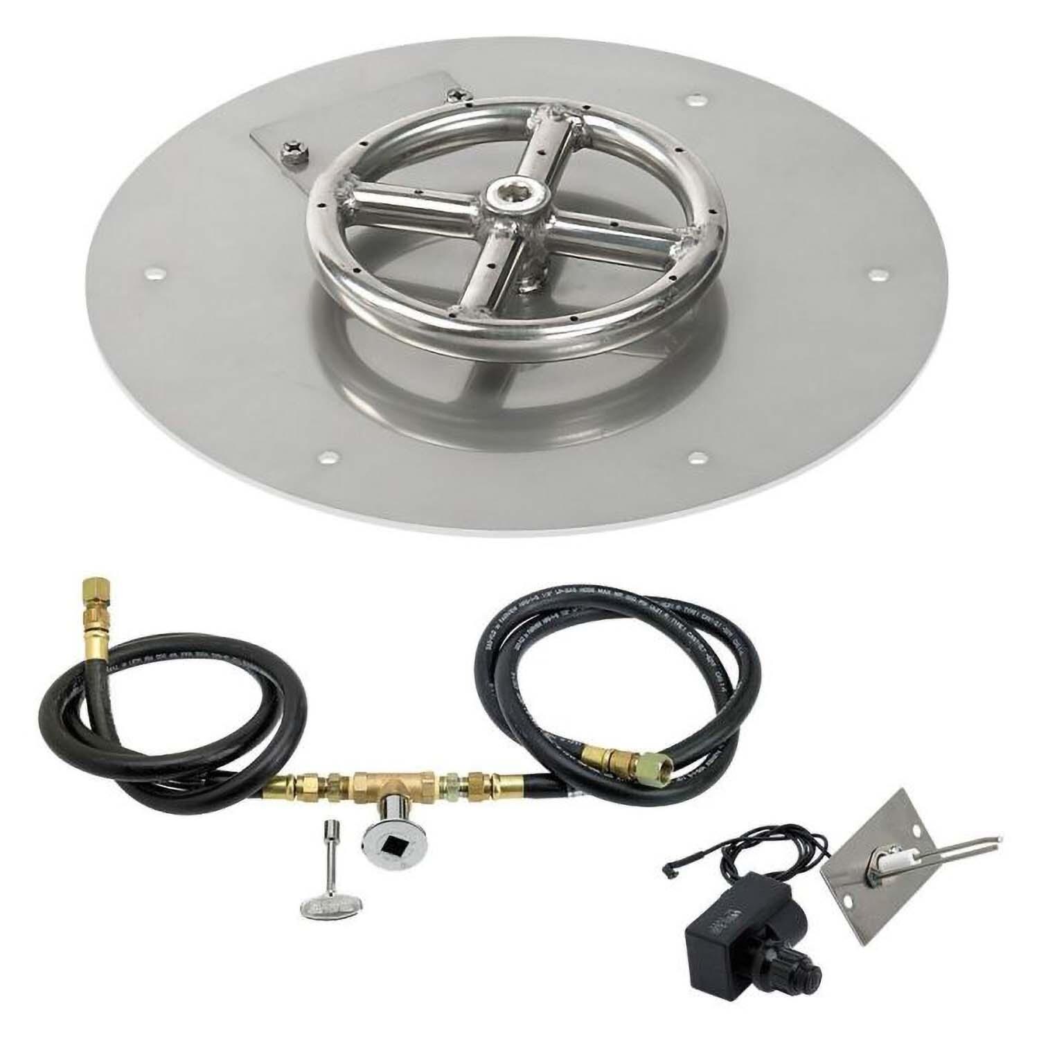 BBQGuys Signature 12 Inch Stainless Steel Round Flat Fire Pit Pan W/Spark Ignition Kit - 6 Inch Ring - Natural Gas - White Background thumbnail