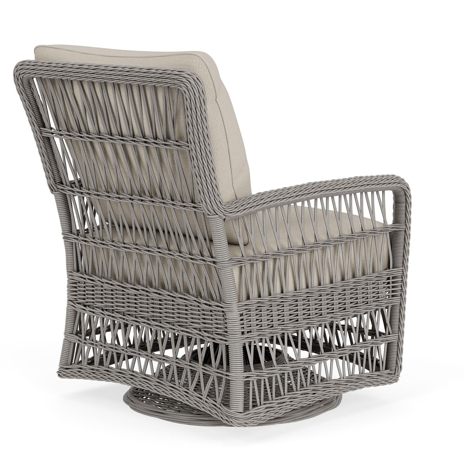 Lloyd Flanders Mackinac Swivel Glider Lounge Chair in Putty Finish with Fife Fog fabric - Rear Right thumbnail