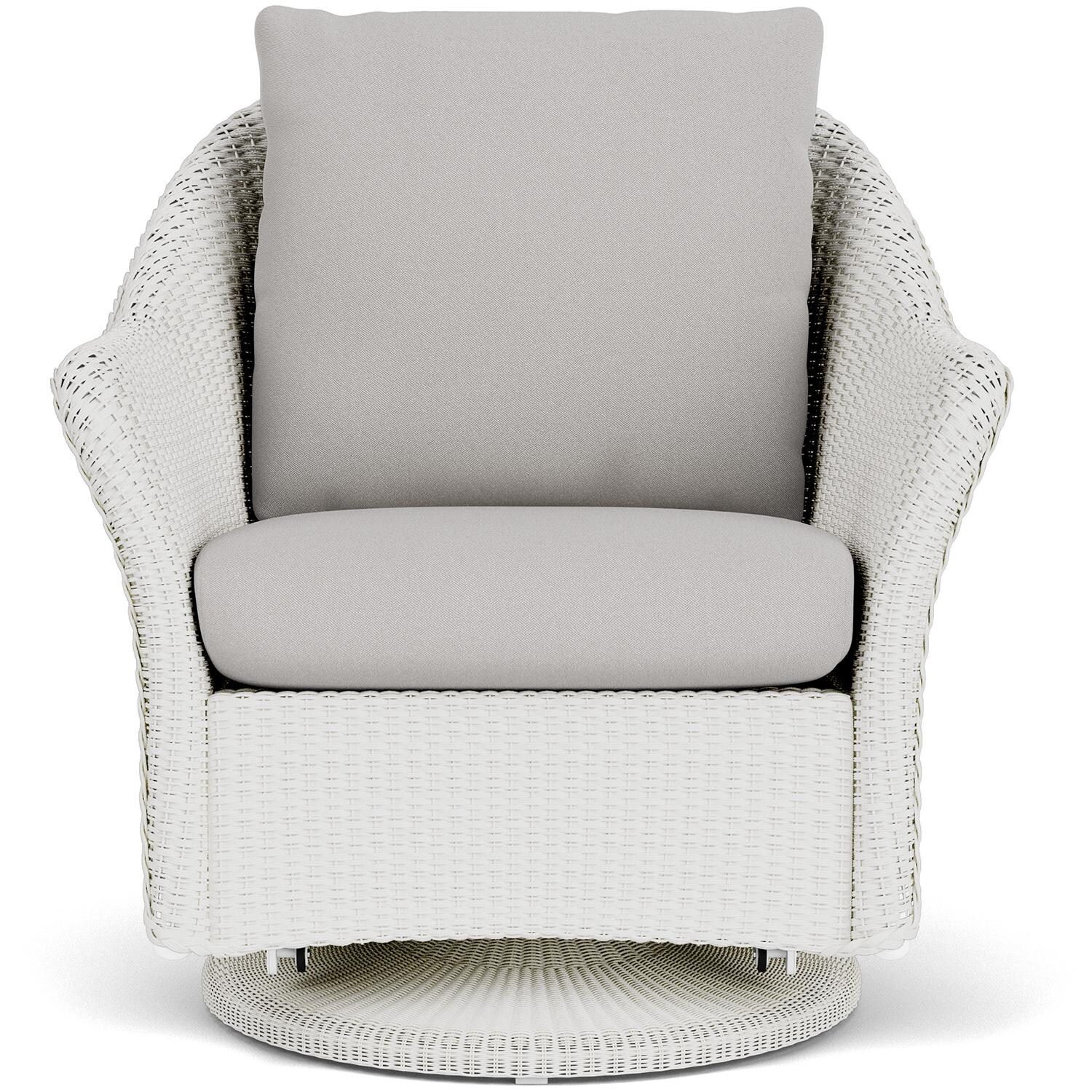 Weekend Retreat Wicker Club Chair w/ Swivel Gliders in Matte White/Tundra Dove By Lloyd Flanders