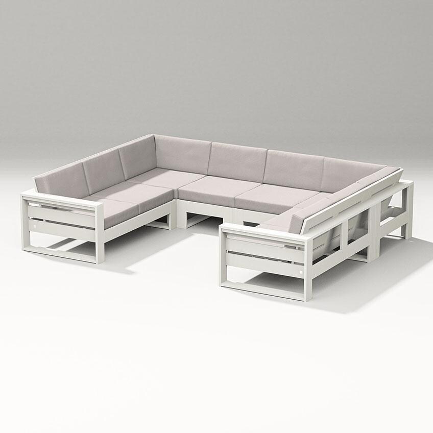 Latitude 6 Person Sectional Sofa in Vintage White/Dune Burlap By PW Designer Series - Display - White Background thumbnail