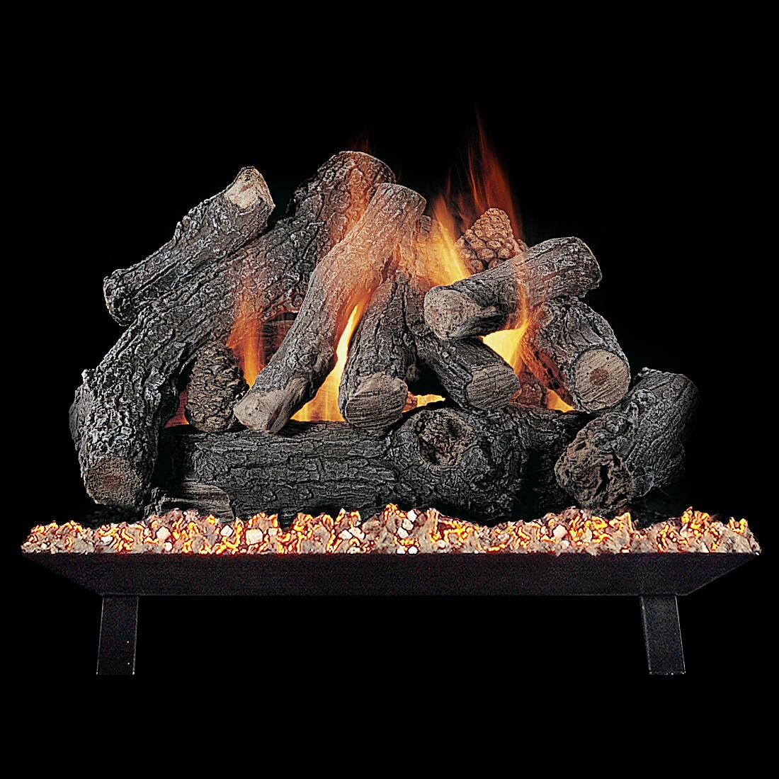Rasmussen 18-Inch Bonfire See-Thru Gas Log Set With Vented Natural Gas Custom Pan Burner - Match Light