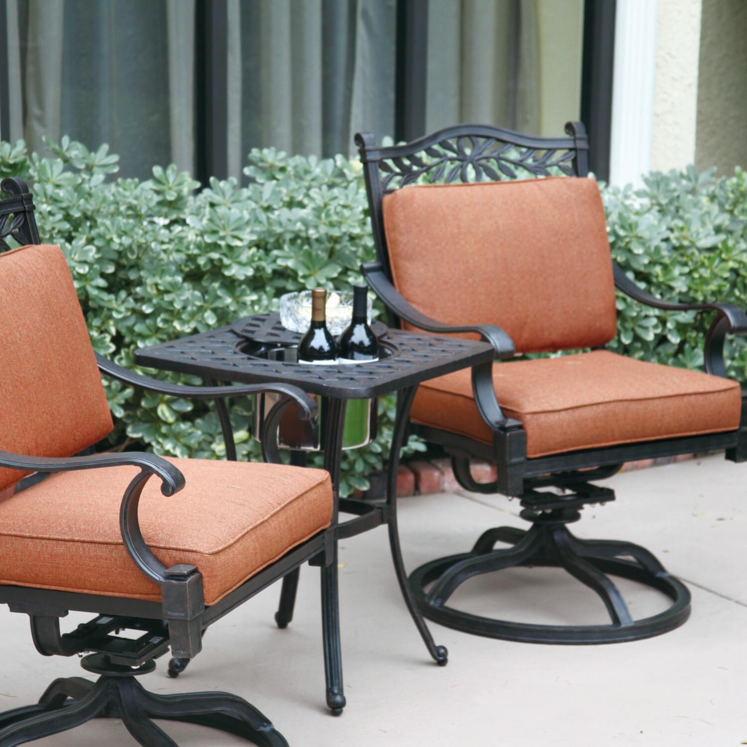Darlee Charleston 3 Piece Cast Aluminum Patio Bistro Set W/ Ice Bucket Insert & Spicy Chili Cushions thumbnail