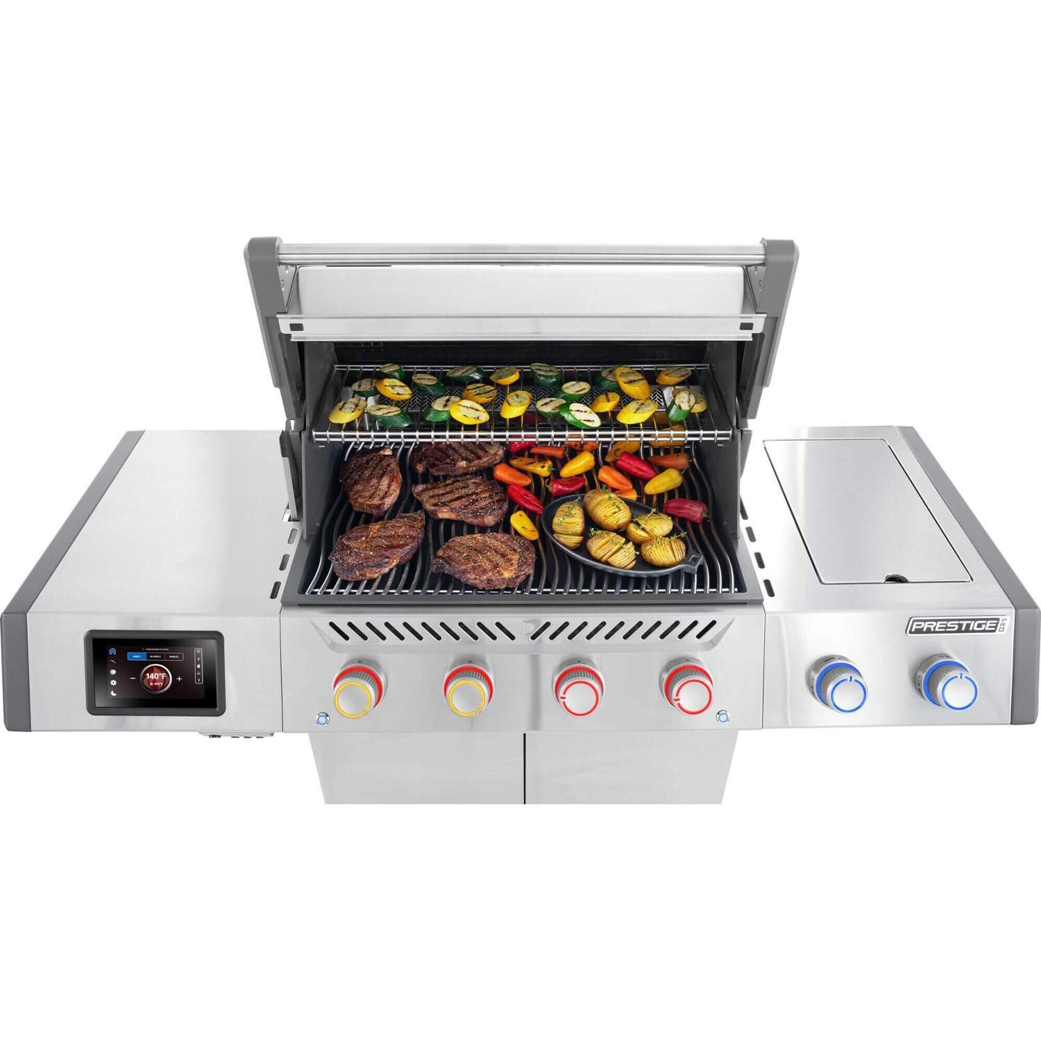 Napoleon PRO500VXRSIBPSS Prestige PRO 500 4 Burner Propane Grill w/ Smart Technology - Food on Grill - Overhead View - White Background thumbnail