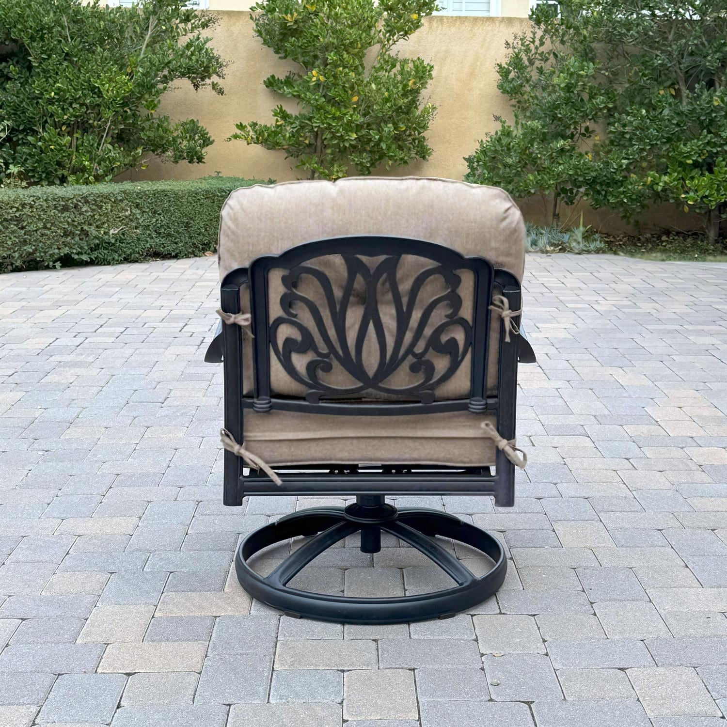 Darlee Elisabeth 3-Pc Seating Set w/ 21-Inch Round Ice Bucket End Table & Throw Pillows in Antique Bronze/Beige -  Chair Back - Lifestyle thumbnail