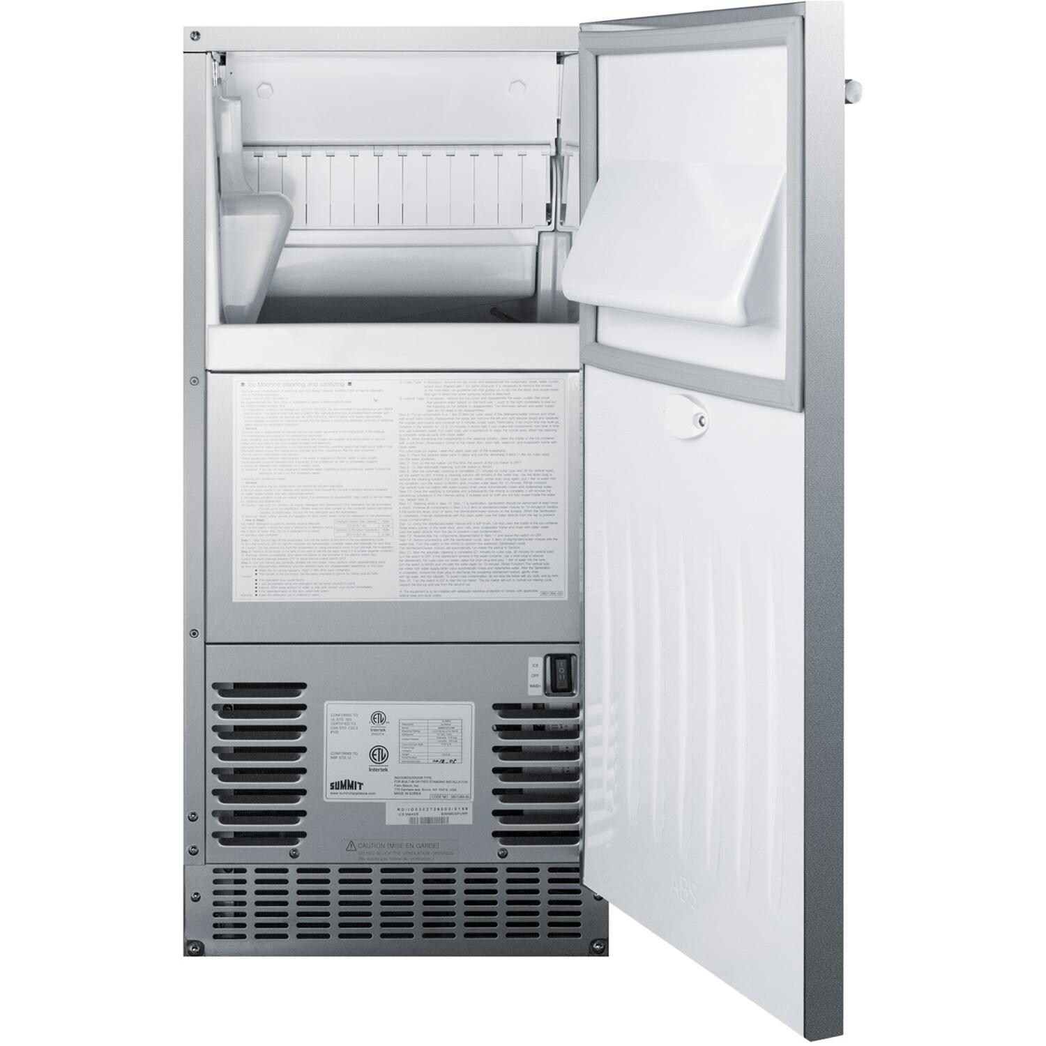 Summit Commercial BIM68OSPUMP 62 Lb. 15-Inch Outdoor Rated Clear Ice Maker With Drain Pump - Stainless Steel - Interior thumbnail