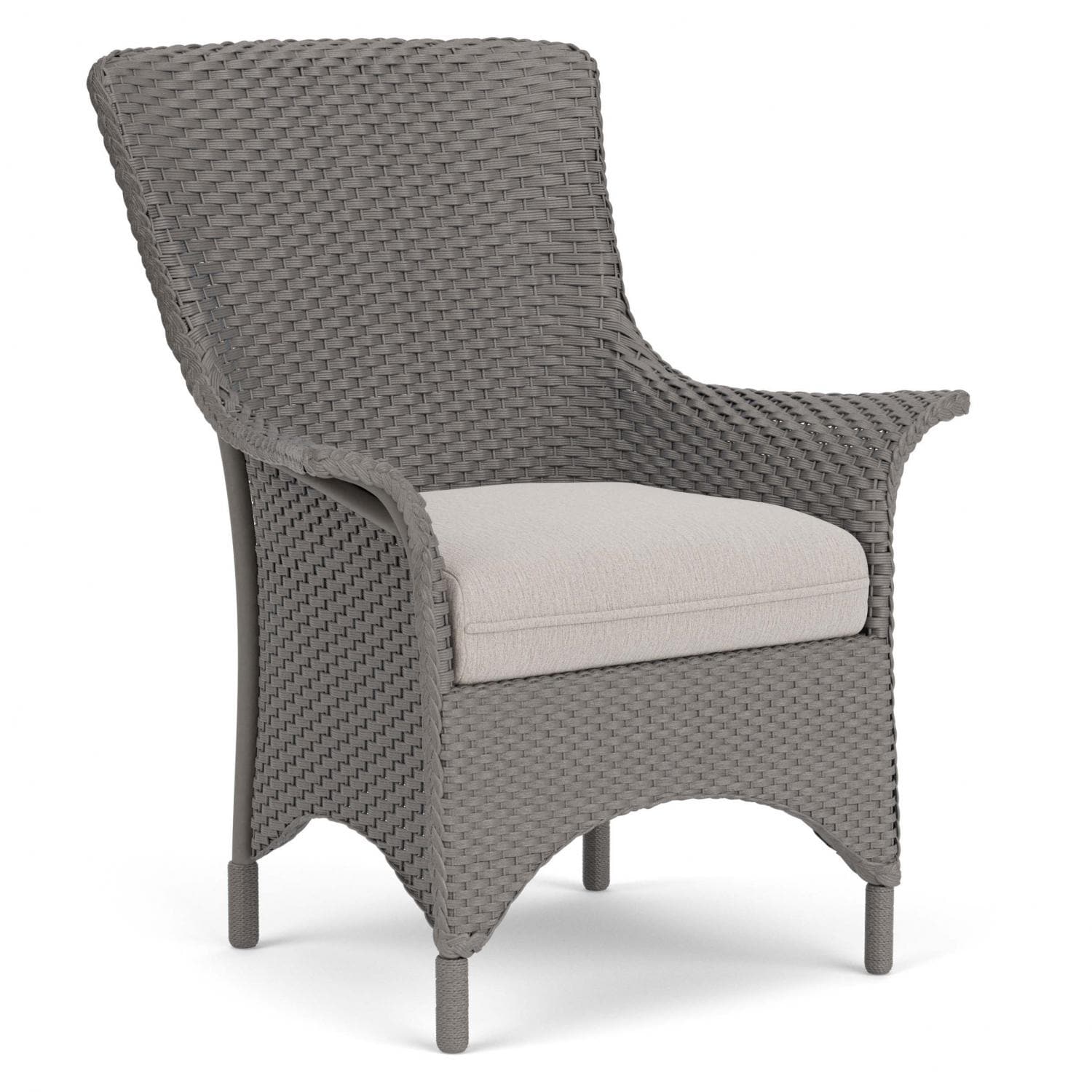 Lloyd Flanders Mandalay Dining Armchair in Pewter Finish with Remy Cloud fabric - Angled thumbnail