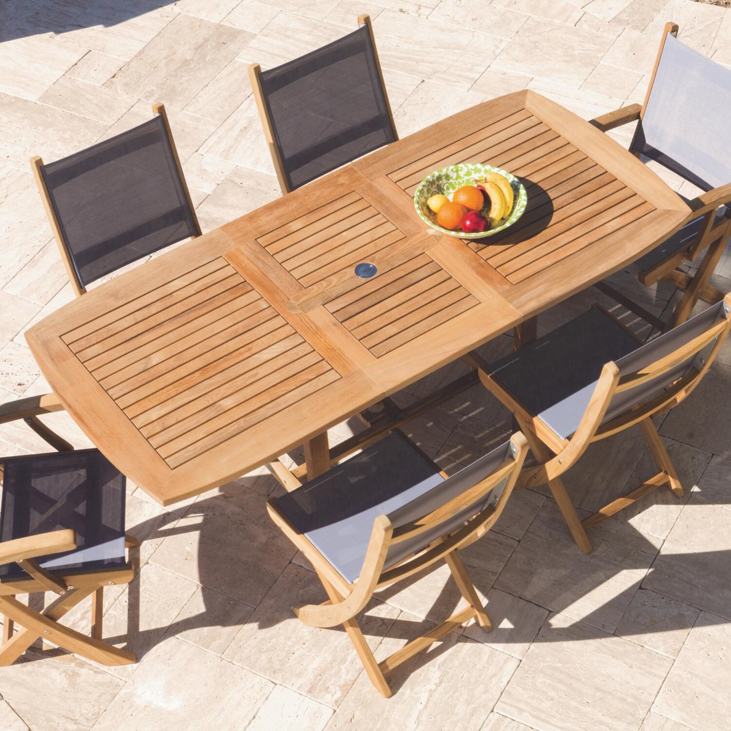 Royal Teak Collection Family 72 X 39 Inch Rectangular Teak Patio Dining Table With Extension - Top View thumbnail