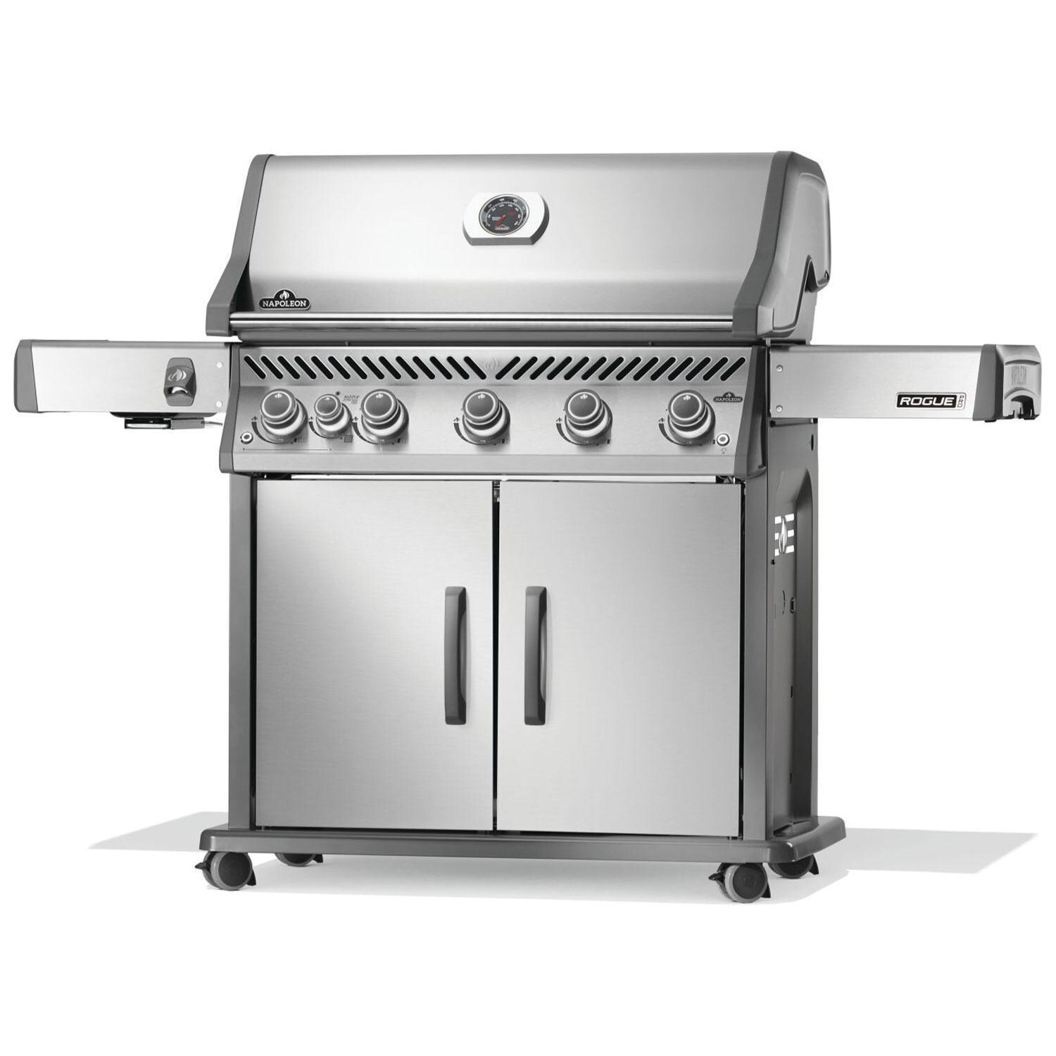 Napoleon RP625SIBNSS-2 Rogue PRO 625 Propane Gas Grill w/ Infrared Side Burner - Stainless Steel - Angled Left - White Background thumbnail