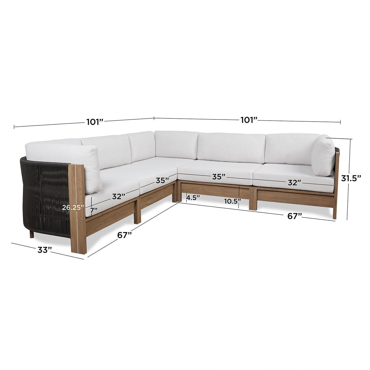 Heritage Outdoor 5 Pc Modular Sectional Sofa in Beechwood W/ Sunbrella Cushions by Lakeview - Diagram - Dimensional thumbnail