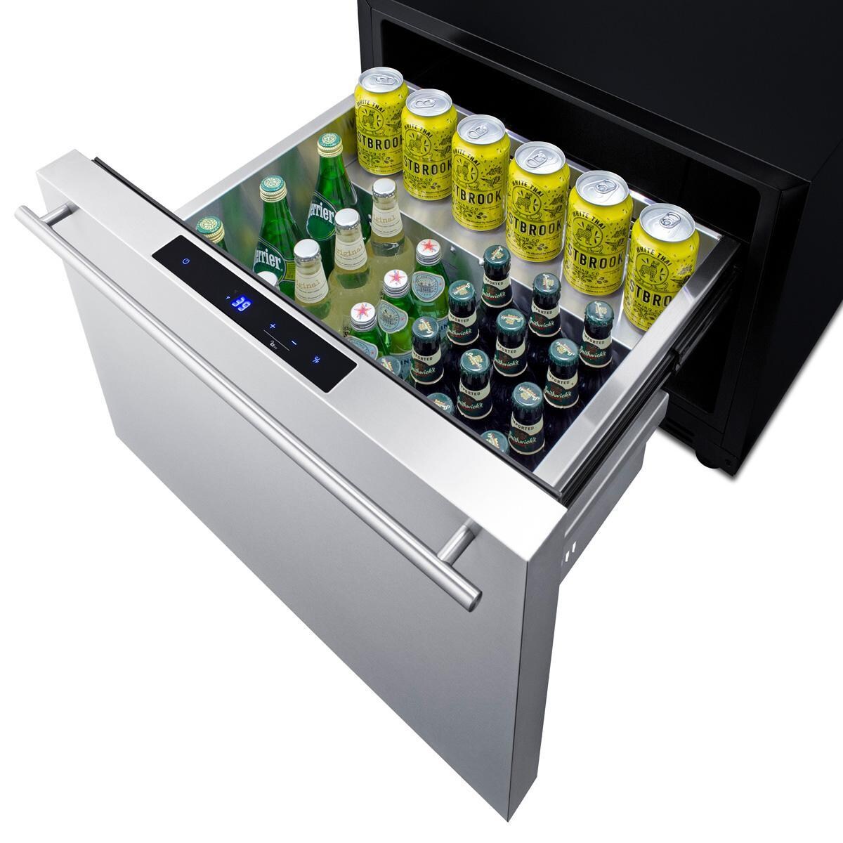 Summit SDR241OS 24-Inch 2 Cu. Ft. Built-In Outdoor Drawer Refrigerator - SS Door & Handle - Drawer Open Full - Divider Removed thumbnail