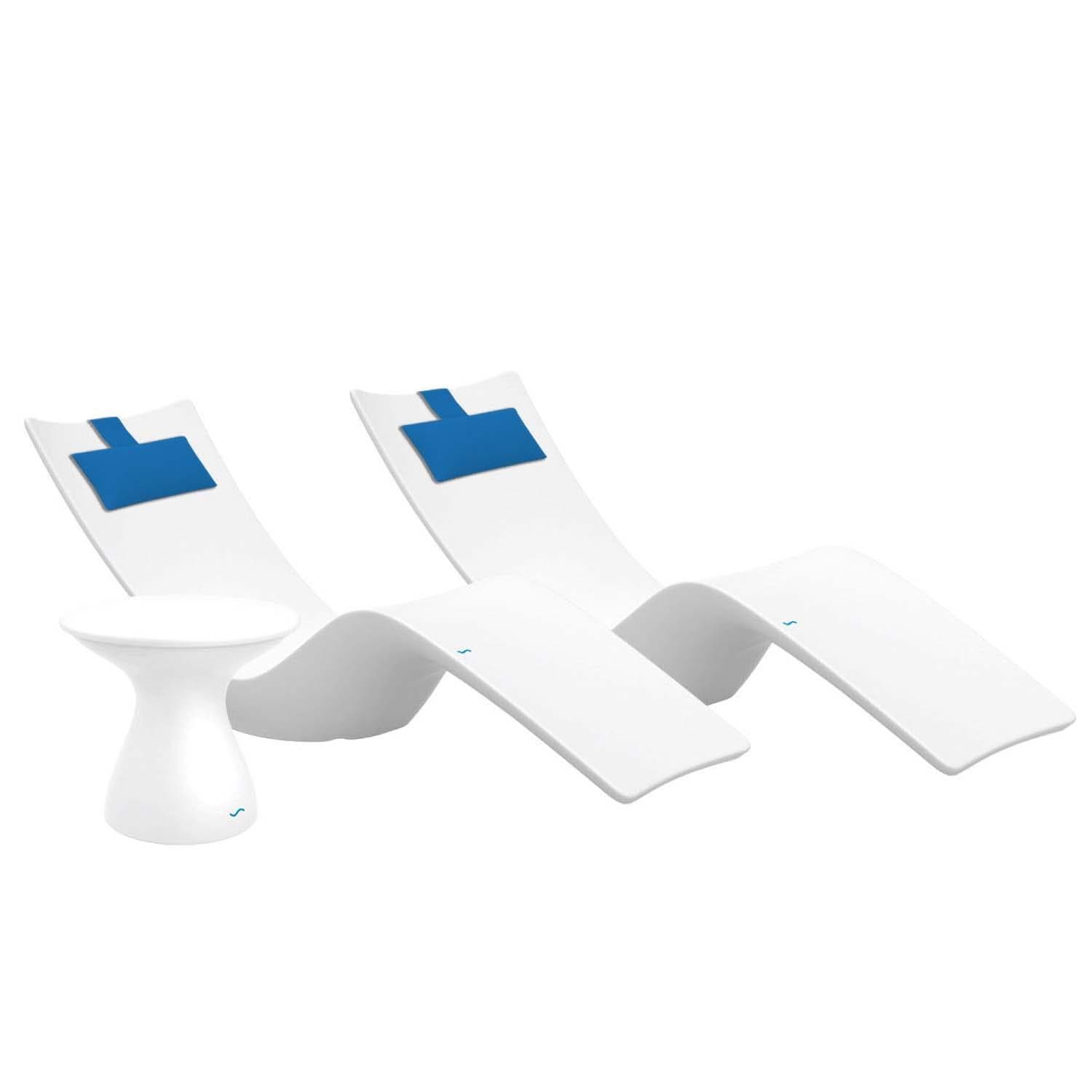 Ledge Lounger Autograph 3 Pc Set Polyresin Chaise Lounge Set in White w/ Capri Pillow by - LL-AG-C-STW-P-BUNDLE-W-W-STK-4675 Capri