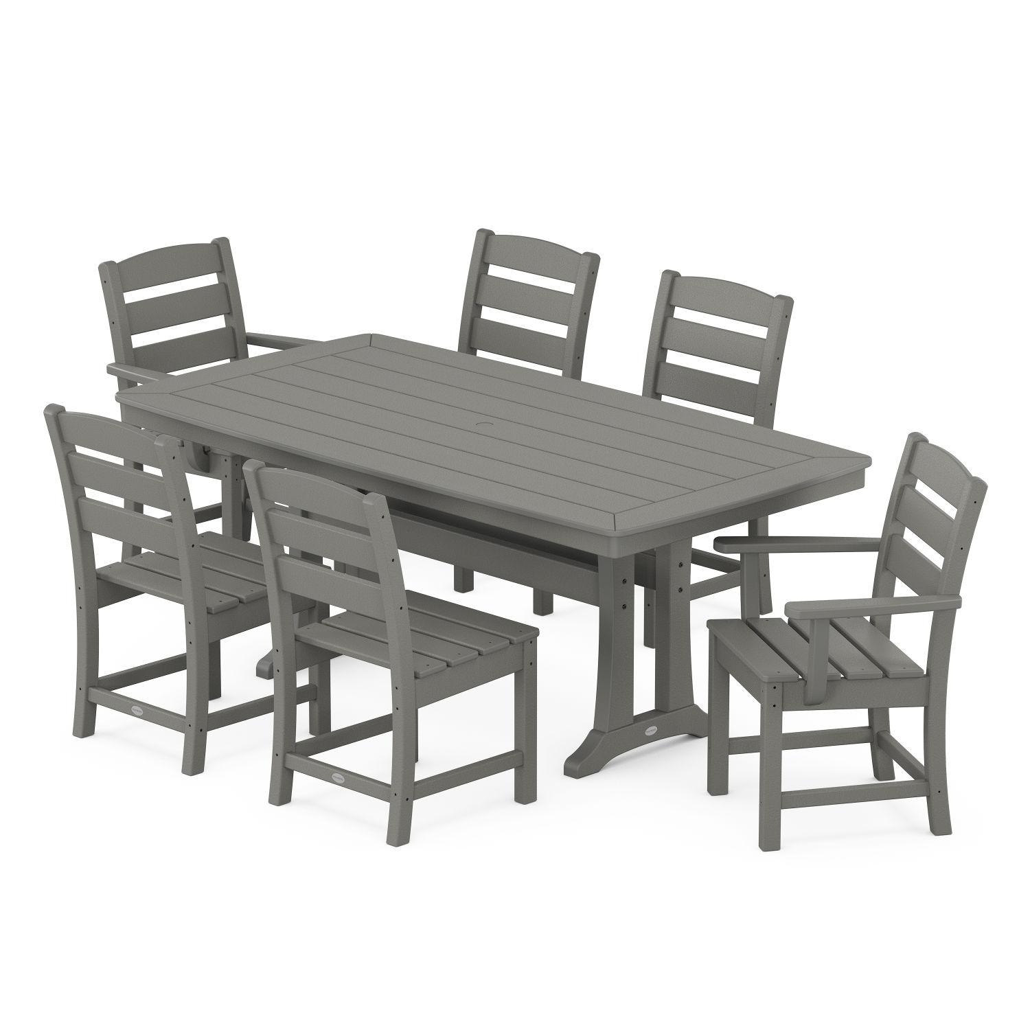 POLYWOOD PWS635-1-GY Lakeside 7-Piece Nautical Trestle Dining Set - Slate Grey thumbnail