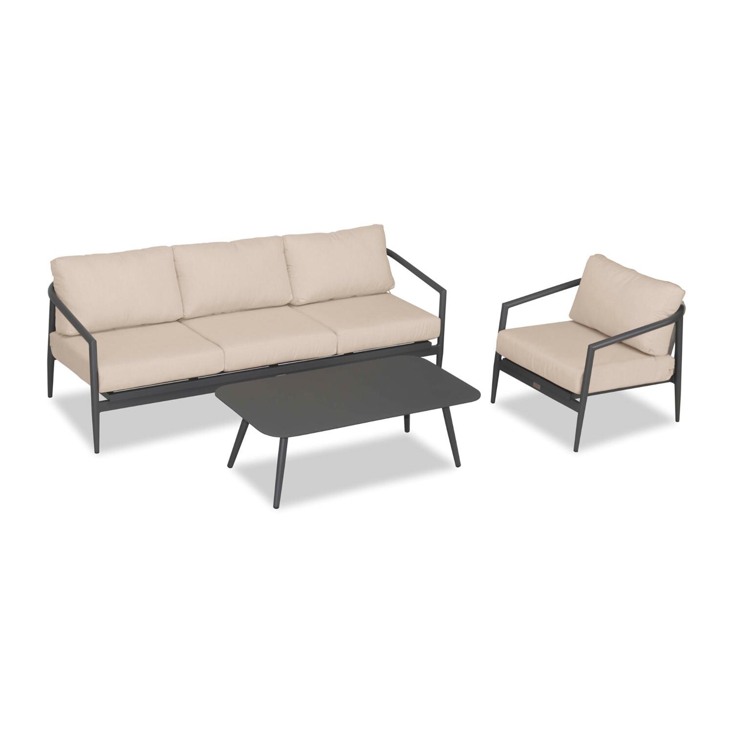 Lakeview Midnight Cove 3 Pc Aluminum Sofa Seating Set in Slate/Pebble Gray/Canvas Flax - Top - White Background thumbnail