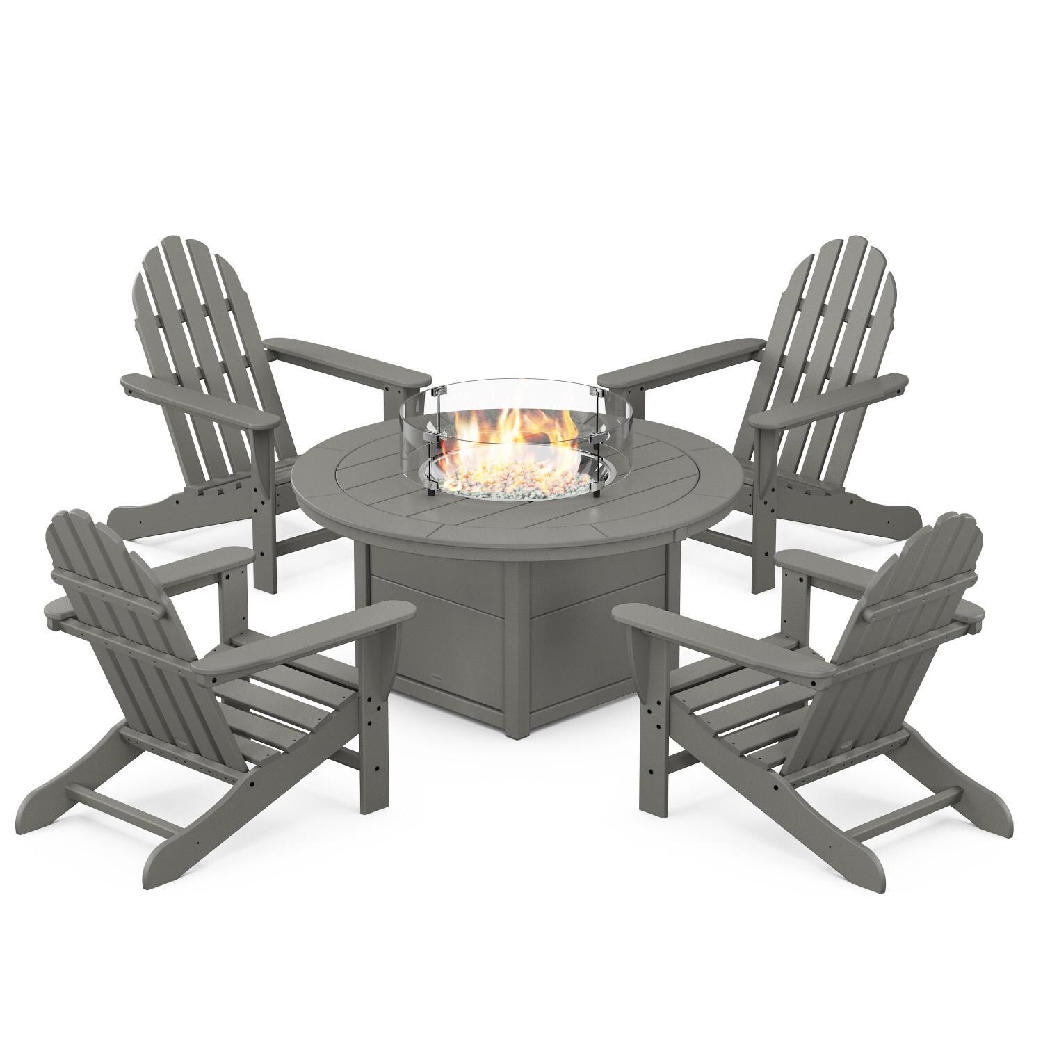 Classic Adirondack 5 Pc Recycled Plastic Fire Pit Seating Set in Slate Gray by POLYWOOD