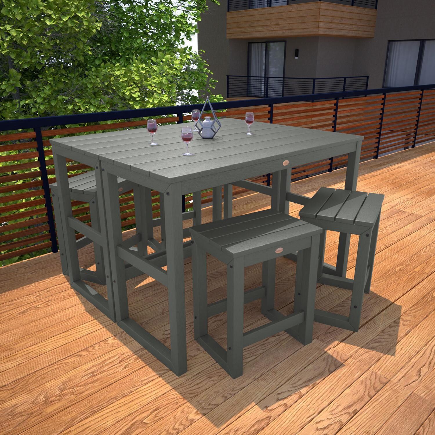 Lakeview Audubon 6 Pc Recycled Plastic Counter Height Balcony Dining Bar Set in Coastal Teak - On Patio - Square - Lifestyle thumbnail