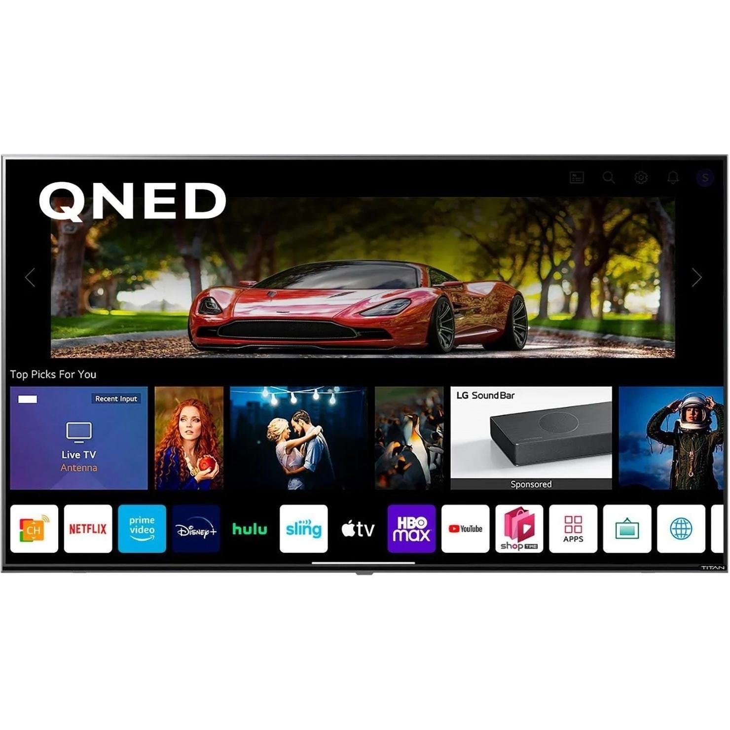 Titan BQG-L100-QNED-085-010 L100 Series 85 Inch Partial Sun 4K QNED Mini LED Smart Outdoor TV W/ Edge Lit Panel & Built-In Alexa - Apps - White Background thumbnail