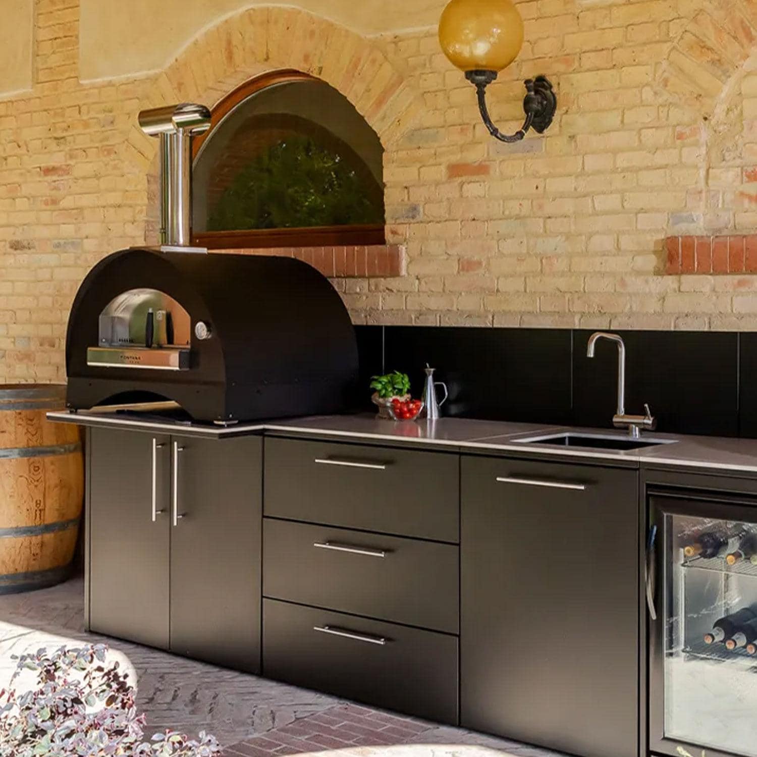 Fontana Forni Oven 100 Module W/ Iron Frost Countertop & End Panel - Attached to Island - Lifestyle thumbnail