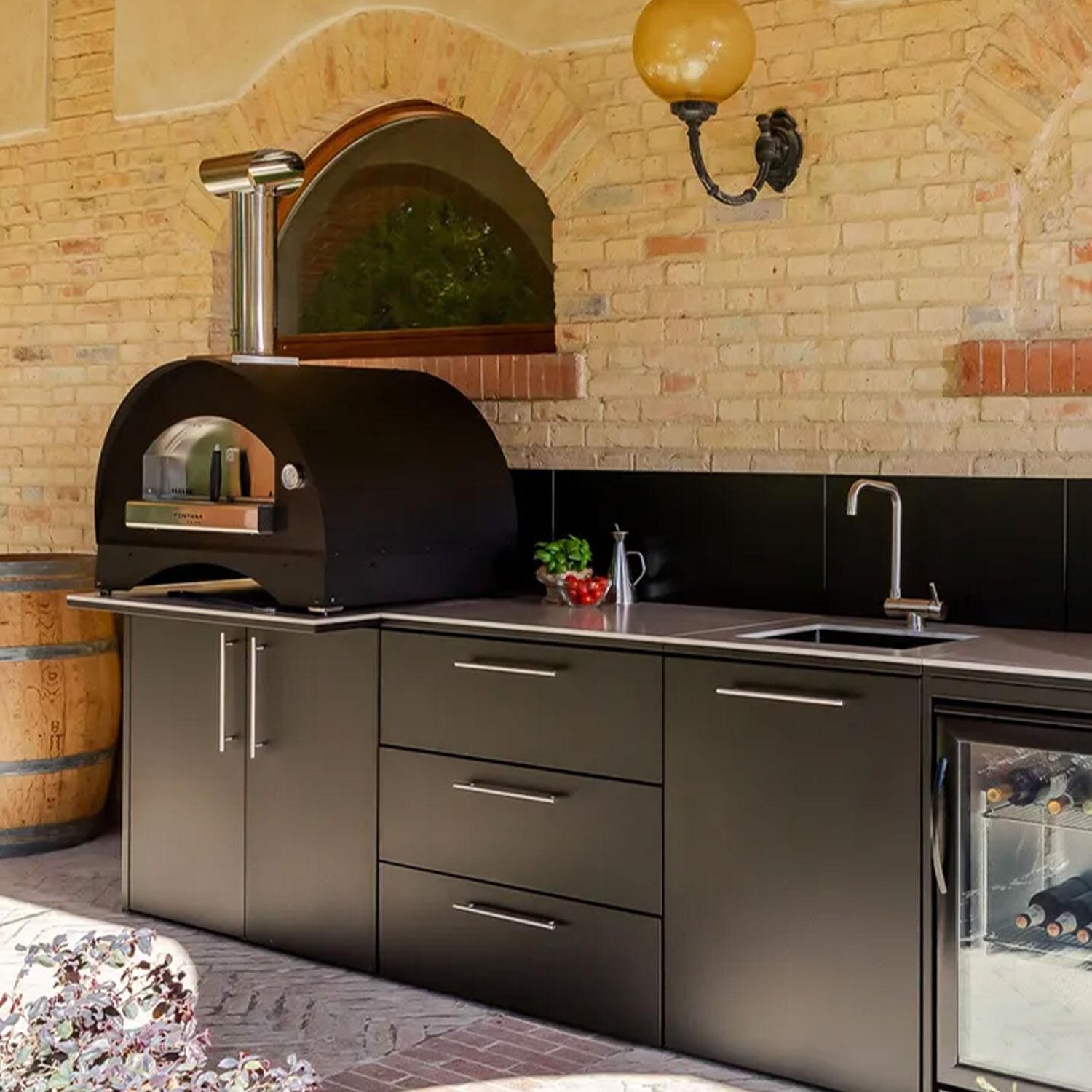 Fontana Forni Oven 100 Module W/ Iron Frost Countertop & End Panel - Attached to Island - Lifestyle thumbnail