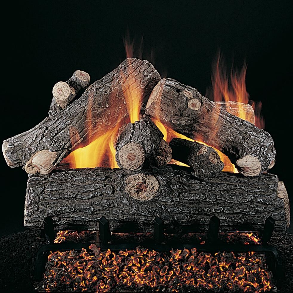 Rasmussen 24Inch Prestige Oak Gas Log Set With Vented Propane Flaming Ember Burner With Grate