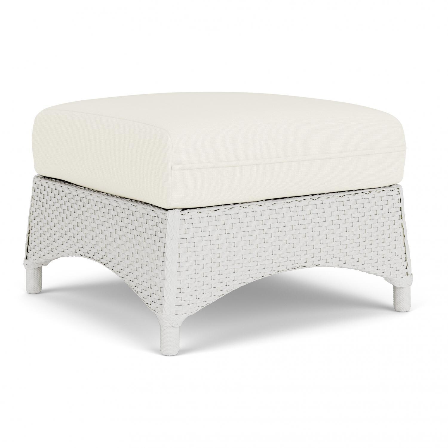 Lloyd Flanders Mandalay Ottoman in Matte White Finish with Sailcloth Salt fabric - Angled thumbnail