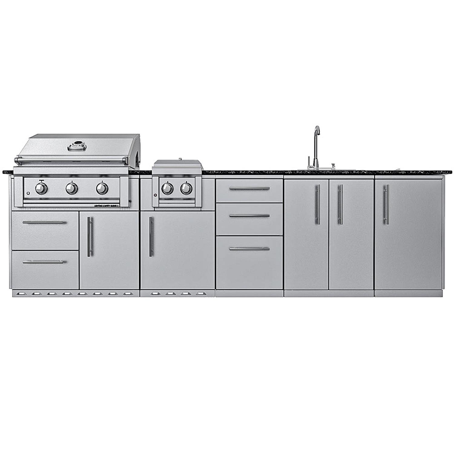Sunstone Grills SCPMAGNOLIA10-NG Magnolia 10 Ft Outdoor Kitchen Island w/ Natural Gas Grill & Side Burner, Sink, Door & Drawer - Island - White Background thumbnail