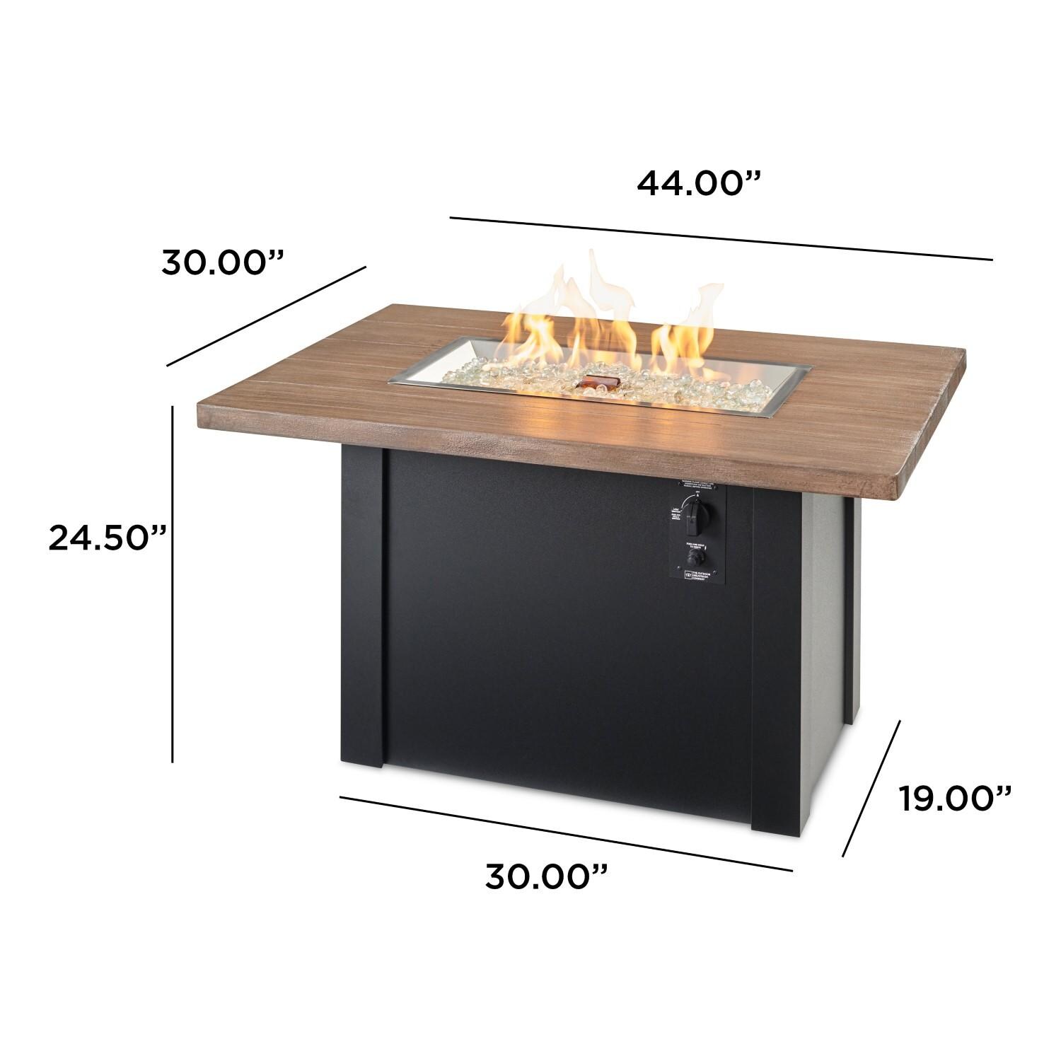 Havenwood 44 Inch Fire Pit Table W/ Driftwood Top & Black Base - Dimensional thumbnail