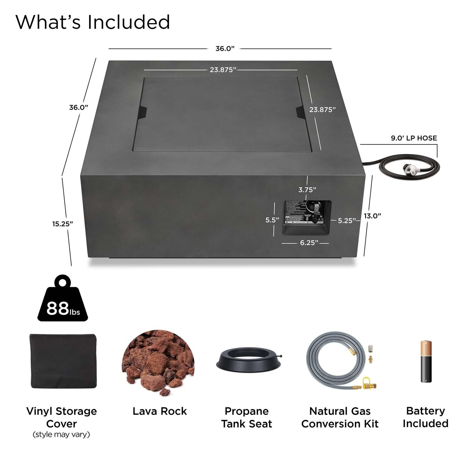 Elysian 36 Inch Square Powder Coated Steel Propane Fire Pit Table in Weathered Slate by Lakeview Outdoor Designs - Included thumbnail
