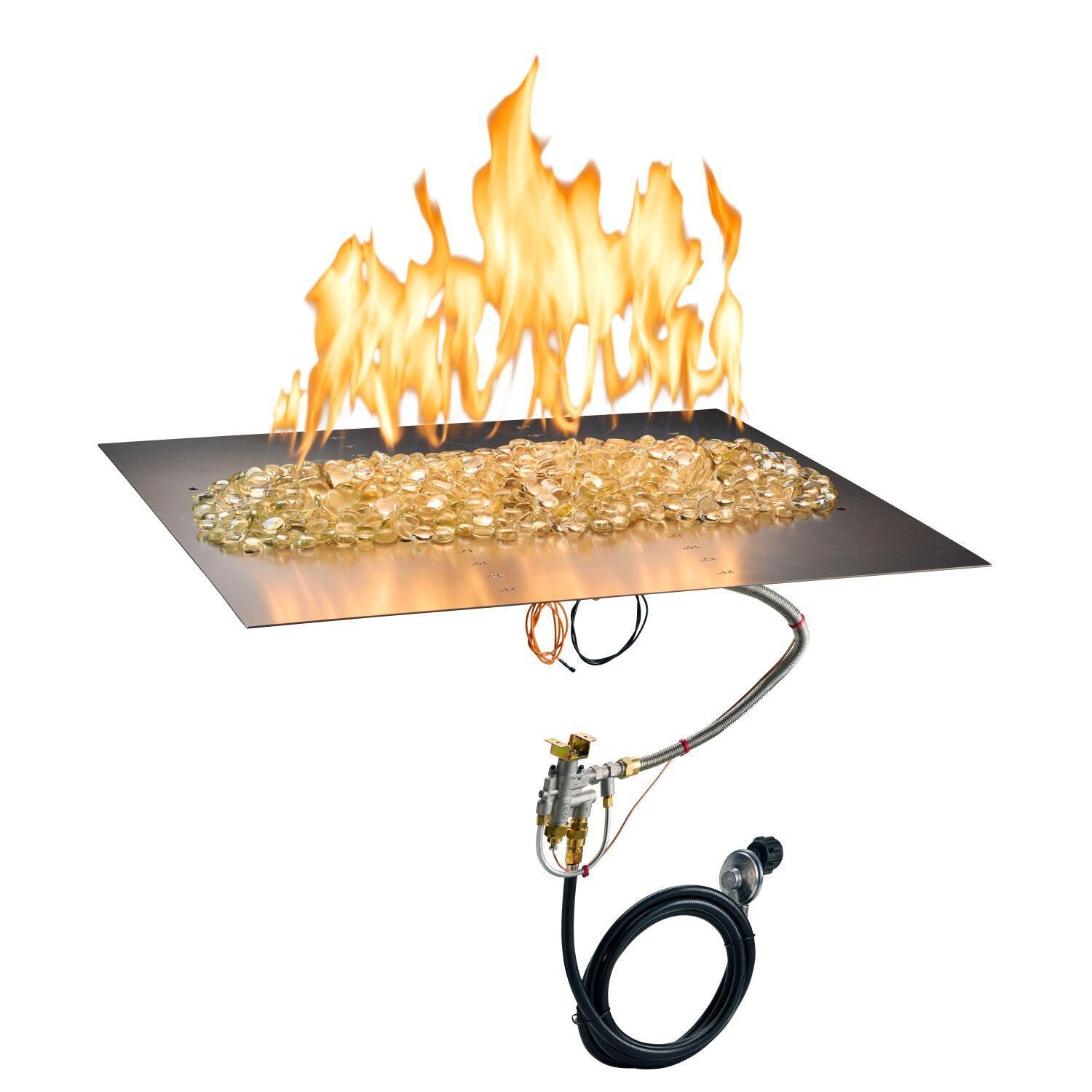 The Outdoor GreatRoom Company BP2424-B-NG Crystal Fire Plus 24-in Linear Natural Gas Fire Pit Burner Plate - Fire On - White Background thumbnail