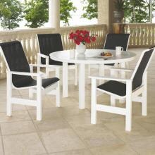 Leeward 5 Piece MGP Patio Dining Set With 54 Inch Round Table & Sling Seating By Telescope Casual - Textured Snow/Black image