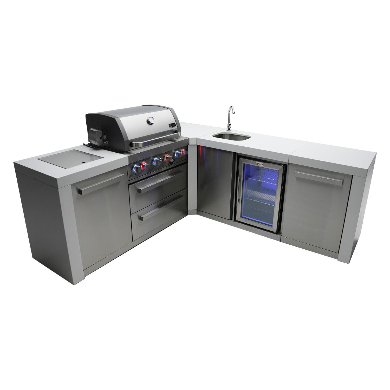  Mont Alpi - MAi400-D90BEV - Deluxe 90 Degree Propane Gas Island Grill W/ Beverage Center, Infrared Side Burner, & Rotisserie Kit - White Background thumbnail