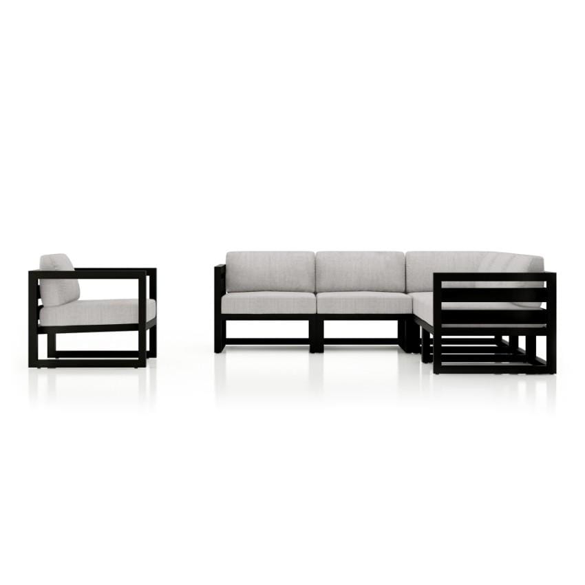 Lakeview Misty Cove 6 Pc Aluminum Sectional Set in Black w/Club Chair & Cast Silver Cushions by Lakeview Outdoor Designs - Side View - White Background thumbnail