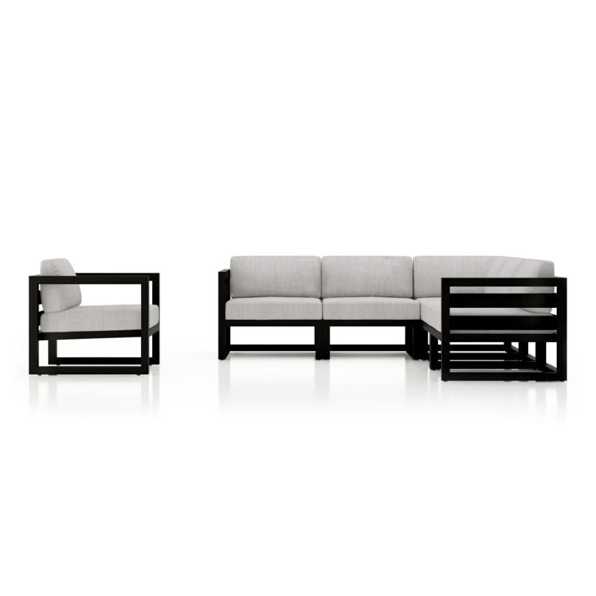 Lakeview Misty Cove 6 Pc Aluminum Sectional Set in Black w/Club Chair & Cast Silver Cushions by Lakeview Outdoor Designs - Side View - White Background thumbnail