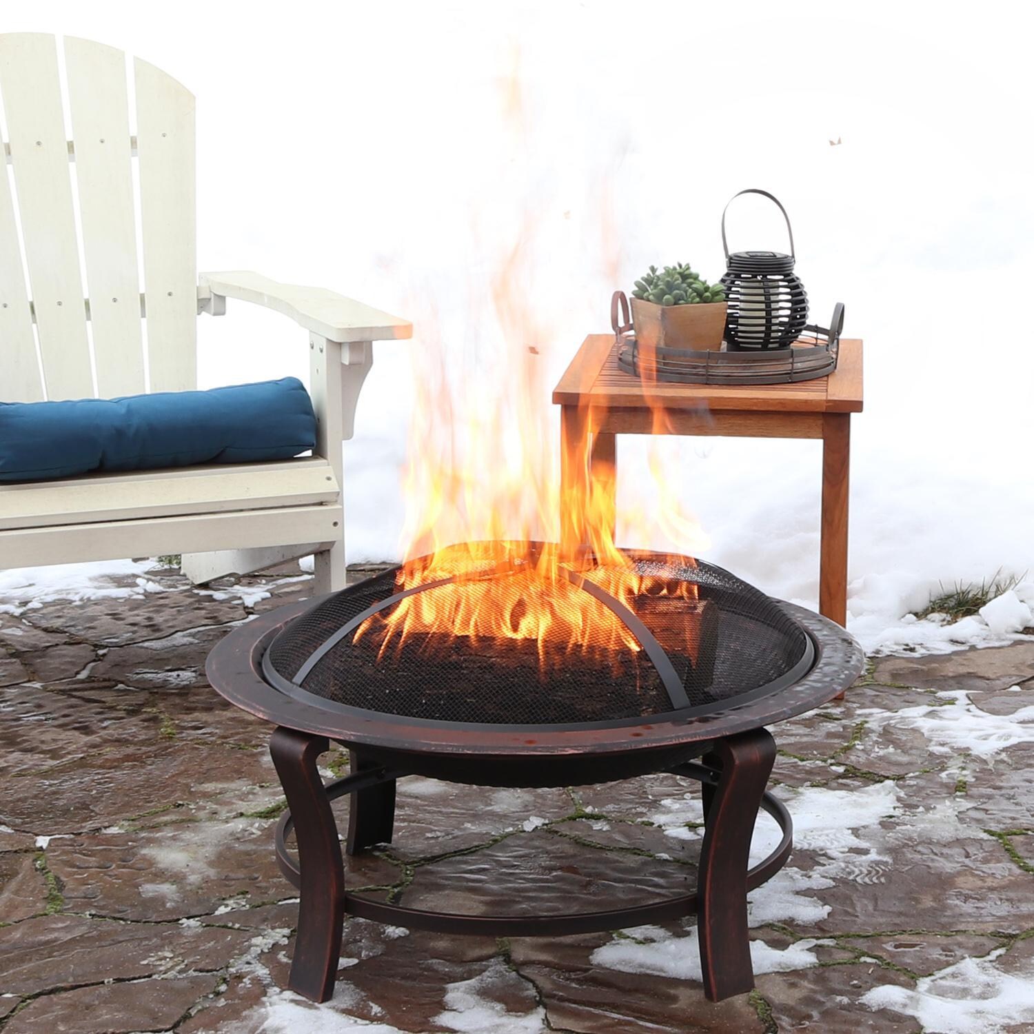 Ultimate Patio 29-Inch Steel Elevated Wood Burning Fire Pit - Snow thumbnail