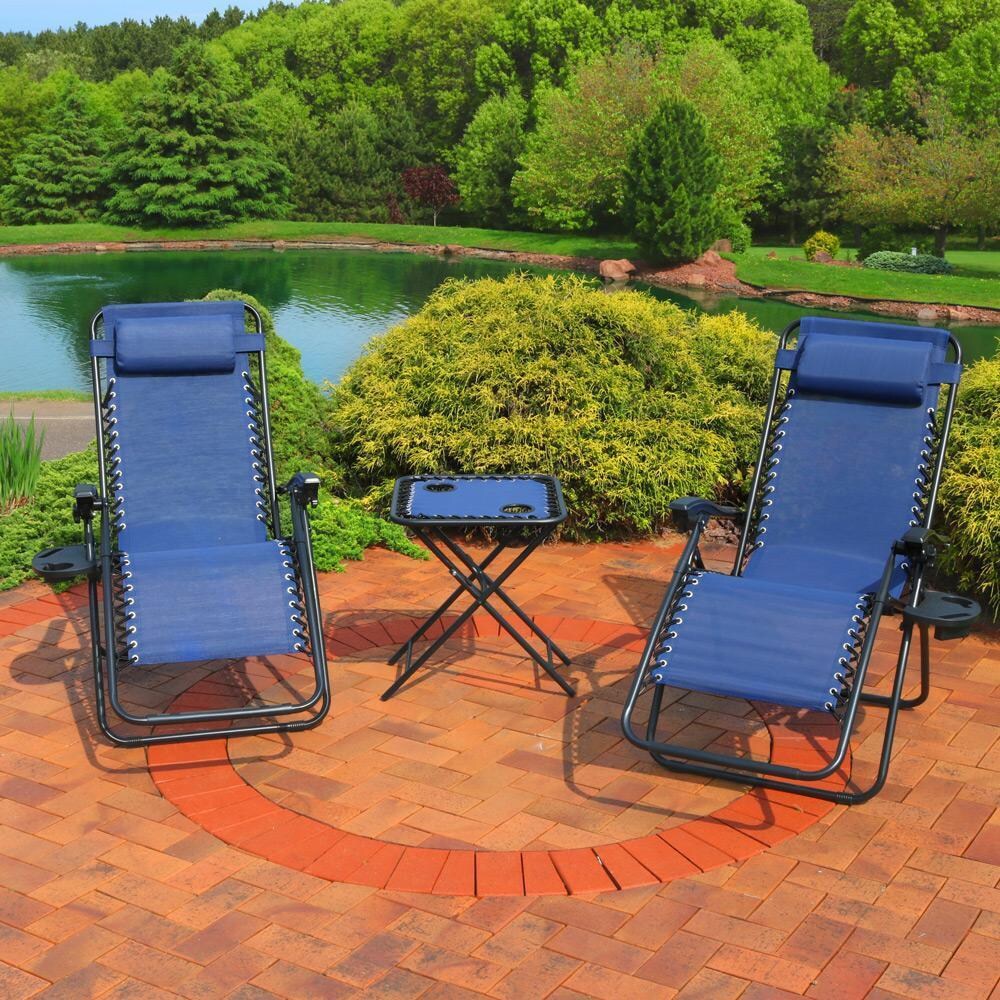 Ultimate Patio Zero Gravity Reclining Lounge Chairs W/ Pillows, Cup Holders, & Matching Table - Lifestyle thumbnail
