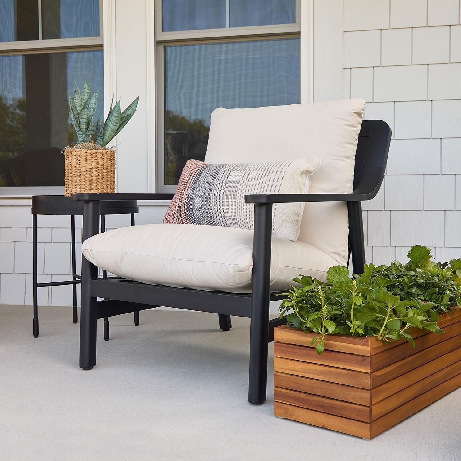 Bay St Louis 30-in Metal Outdoor Oversized Chair Set of 2 in Black W/ Sunbrella Cushions by Lakeview Outdoor Designs - Single Chair - Front Porch - Lifestyle thumbnail