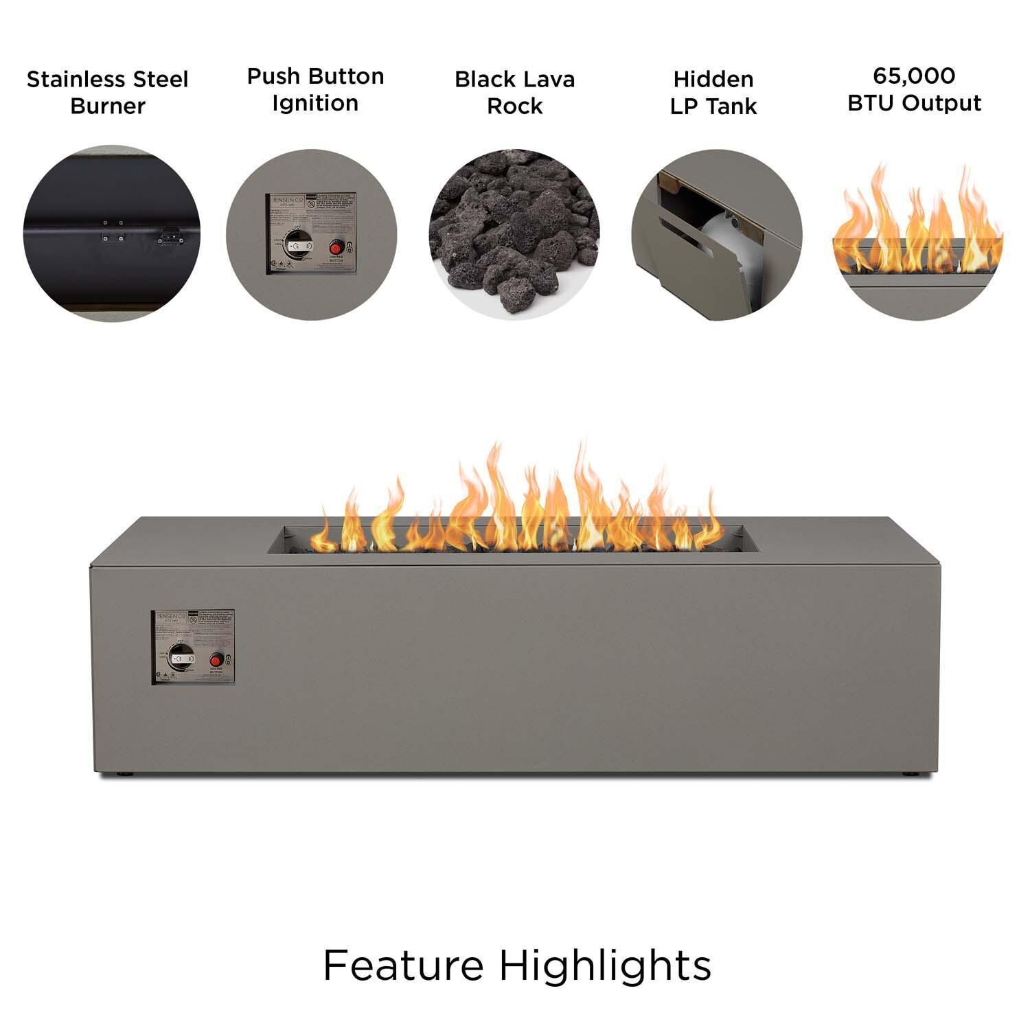 Covewood 58 Inch Rectangular Aluminum Propane Fire Pit Table w/ Hidden Propane Tank in Cloud Gray by BBQGuys Signature - Features - Detail thumbnail