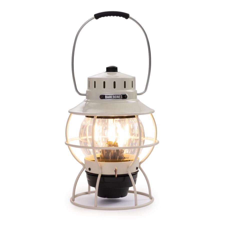 Barebones Living LIV-180 Railroad Lantern - Vintage White - Flame On Front thumbnail