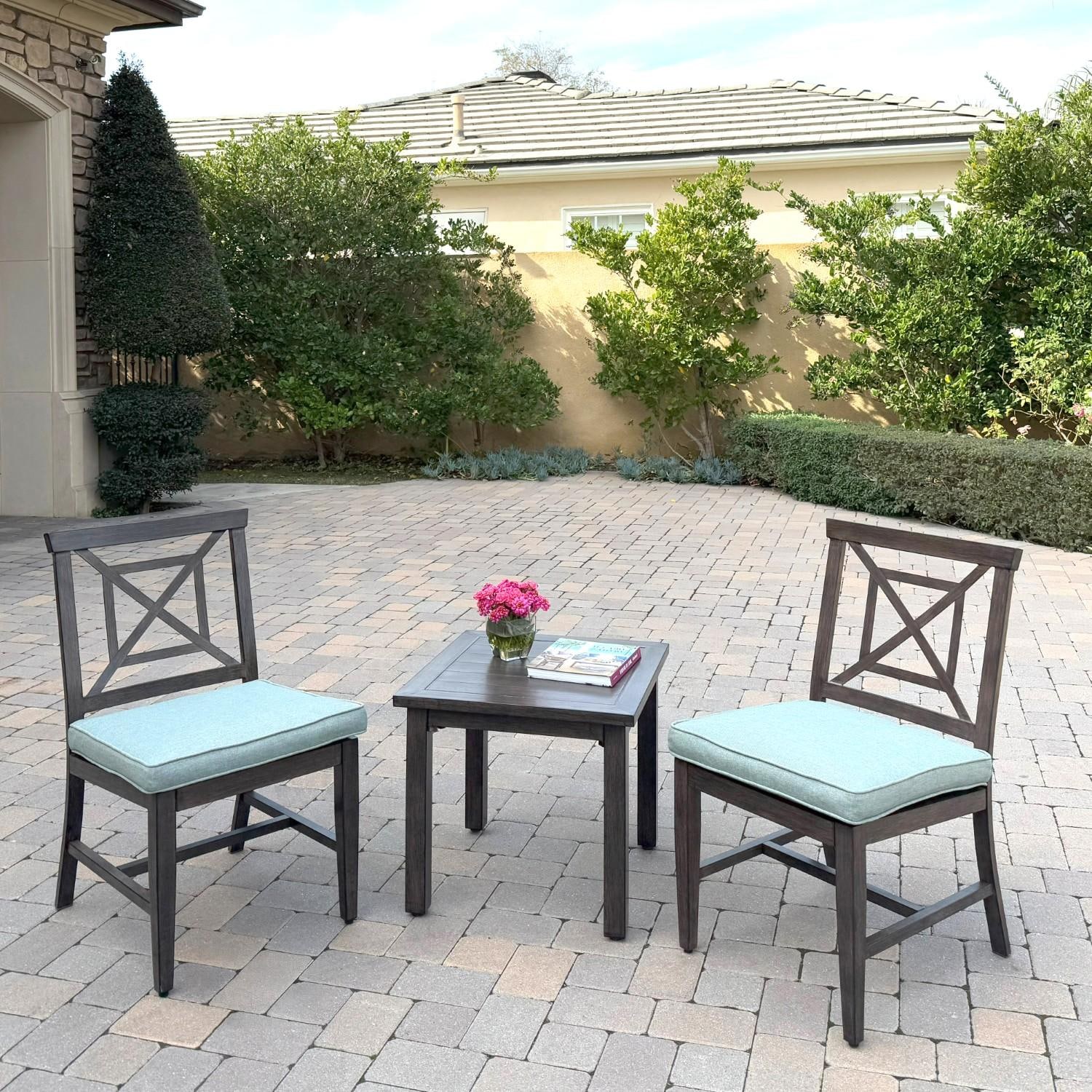 Darlee Atlantis 3 Pc Aluminum Seating Set w/ 2 Side Chairs in Walnut/Spa by - B/2350-3PC-A-Spa