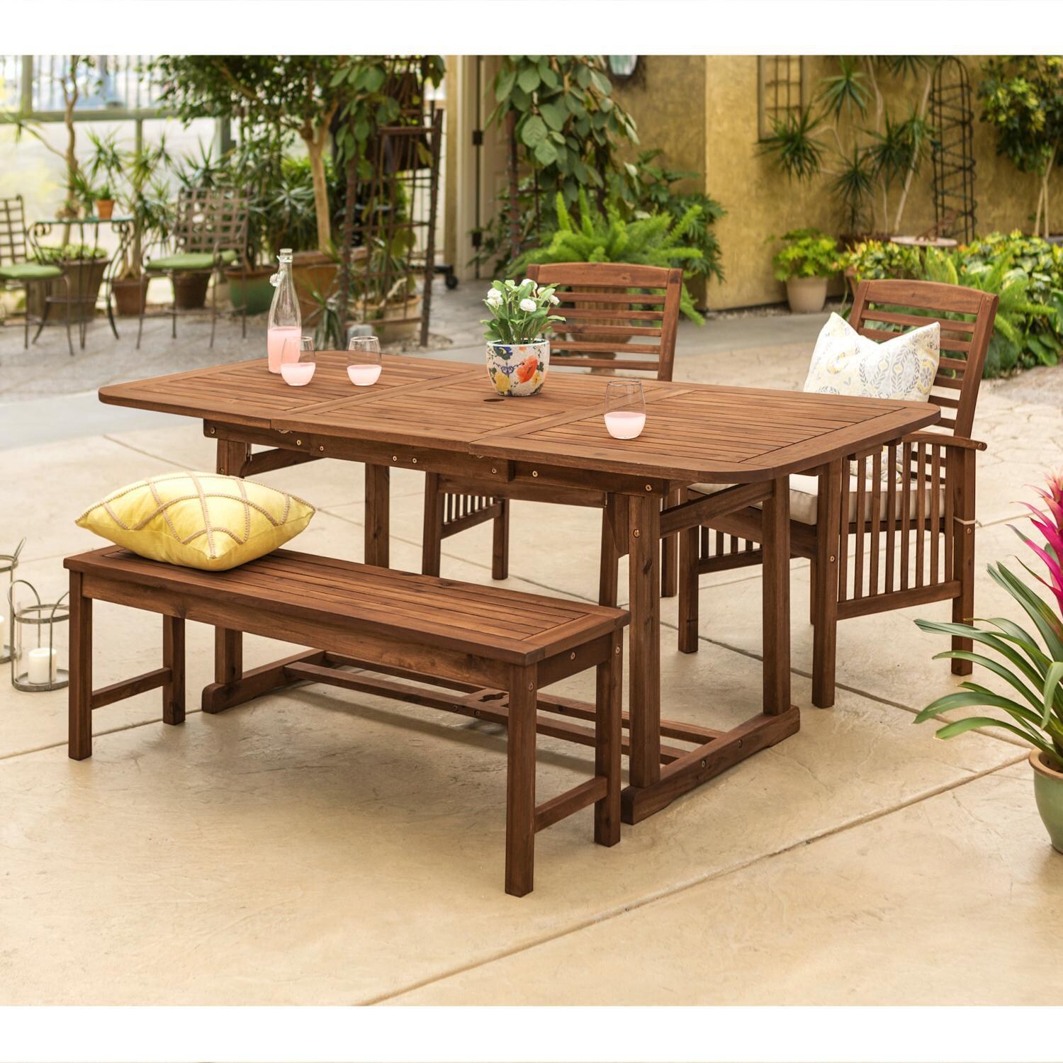 Ultimate Patio Horizon Way 4 Piece Acacia Patio Dining Set W/ 55-79 X 35 Inch Extension Rectangular Table - Dark Brown - Lifestyle thumbnail