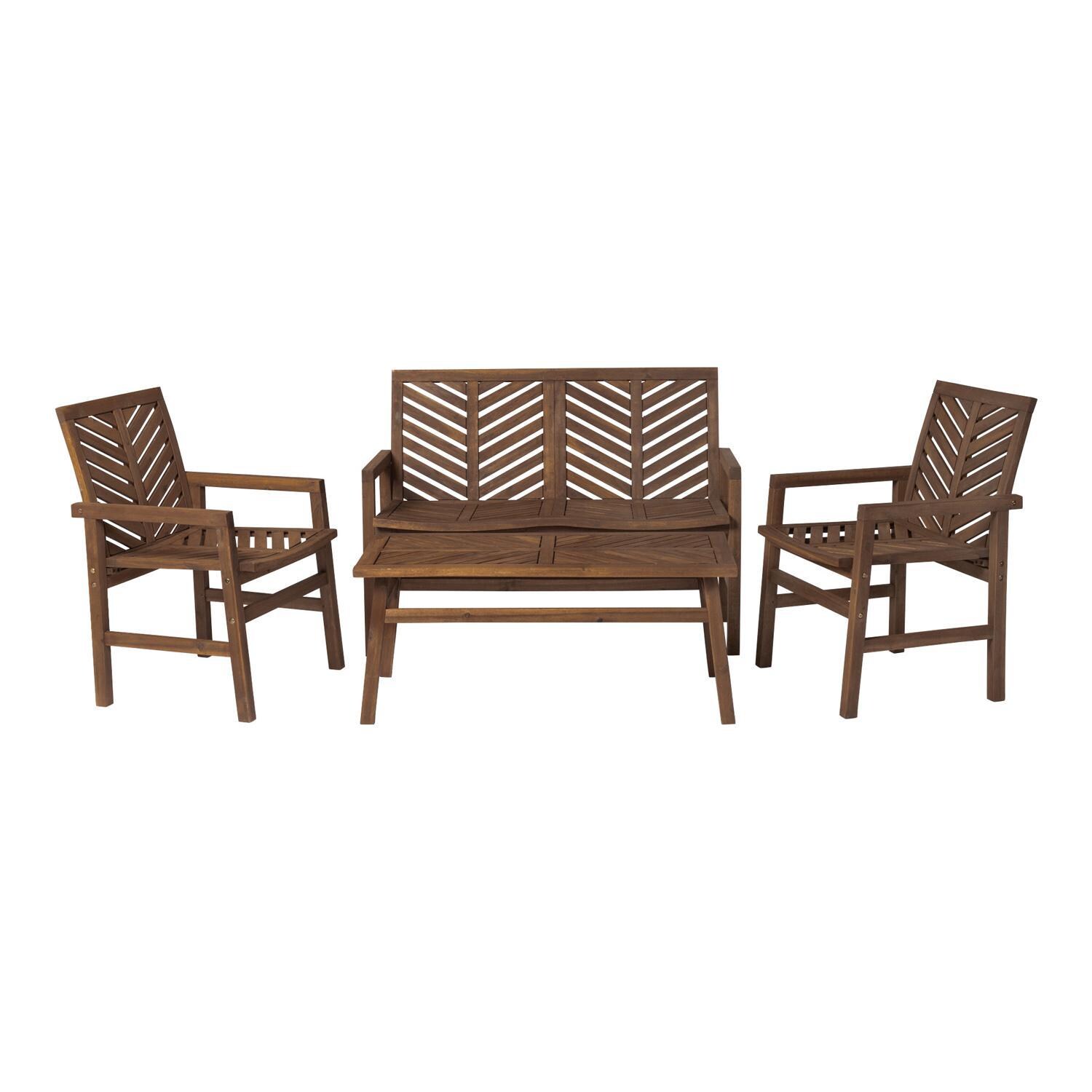 Ultimate Patio Wishlake 4 Piece Acacia Patio Conversation Set W/ 42 X 20 Inch Rectangular Table - Dark Brown - Front View thumbnail