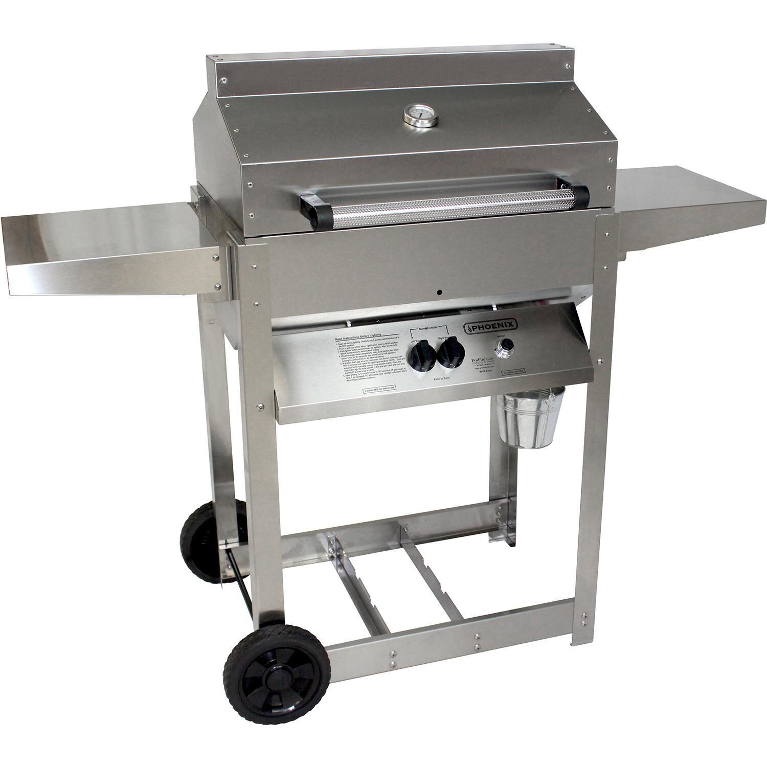Phoenix SDRIV4LDDP Grill SD Stainless Steel Propane Gas Riveted Grill Head On Stainless Steel Cart - White Background thumbnail