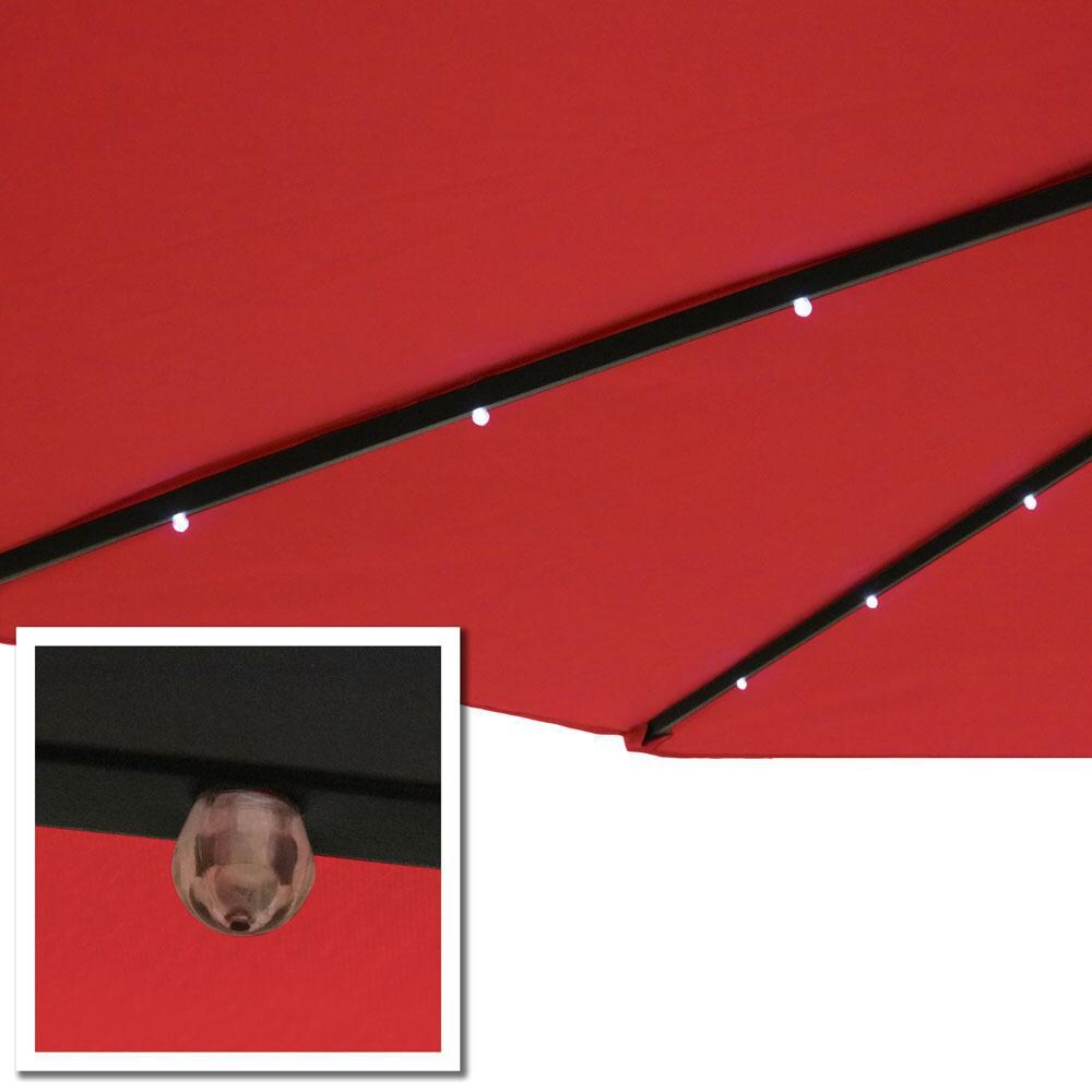 Ultimate Patio 9 Ft. Solar Lighted Octagonal Patio Umbrella W/Crank - Red - LED Lights Along Ribs thumbnail
