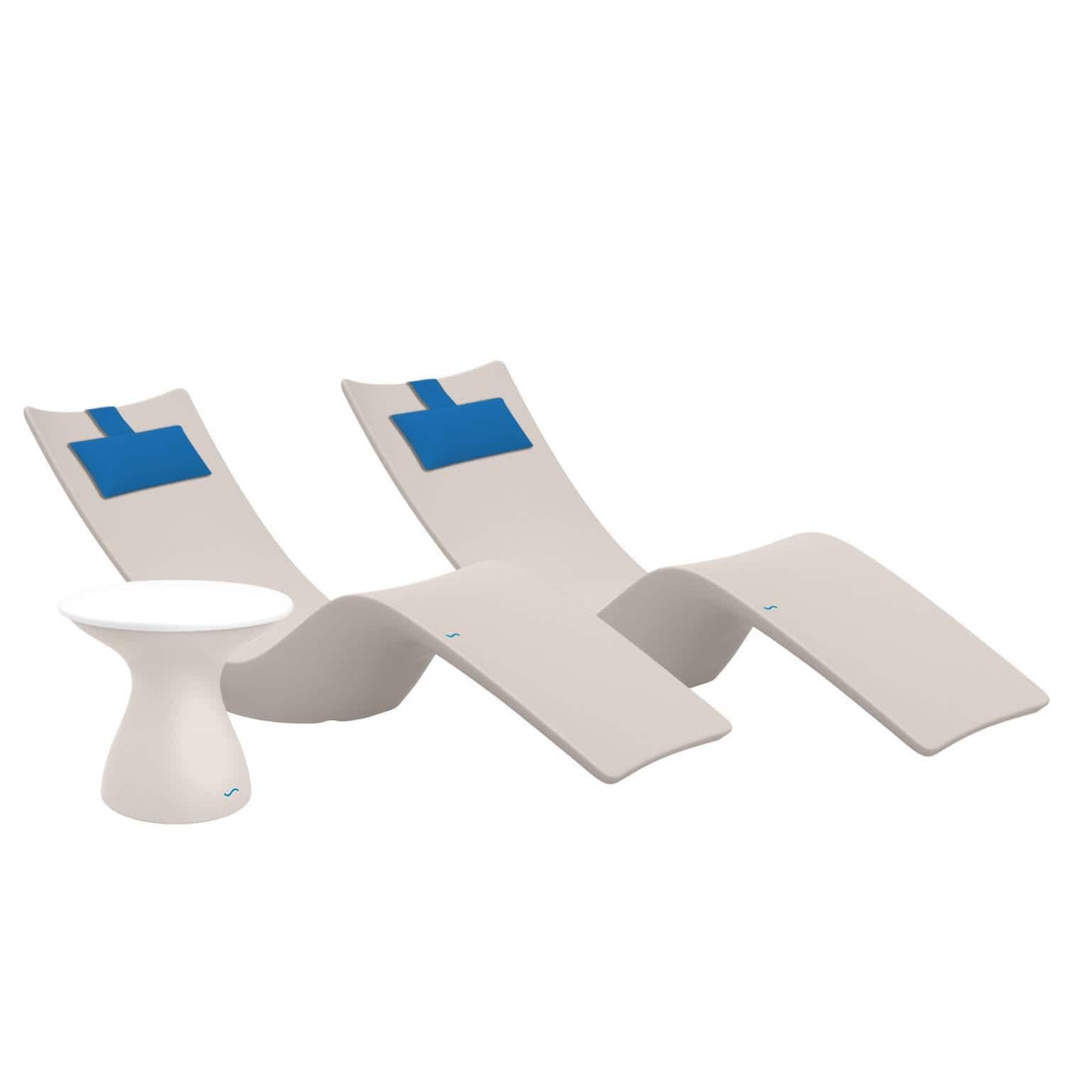 Autograph 3 Pc Set Polyresin Chaise Lounge Set in Cloud/White w/ Capri Pillow by Ledge Lounger
