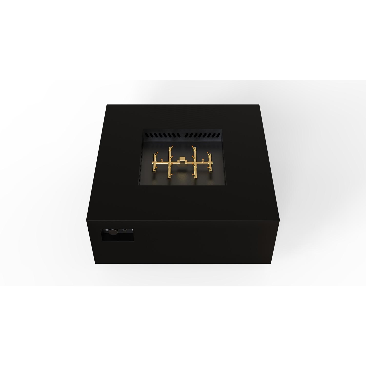 AON 40 Inch Square Powder Coated Steel Propane Fire Pit Table in Black By Warming Trends - Top Angled View - White Background