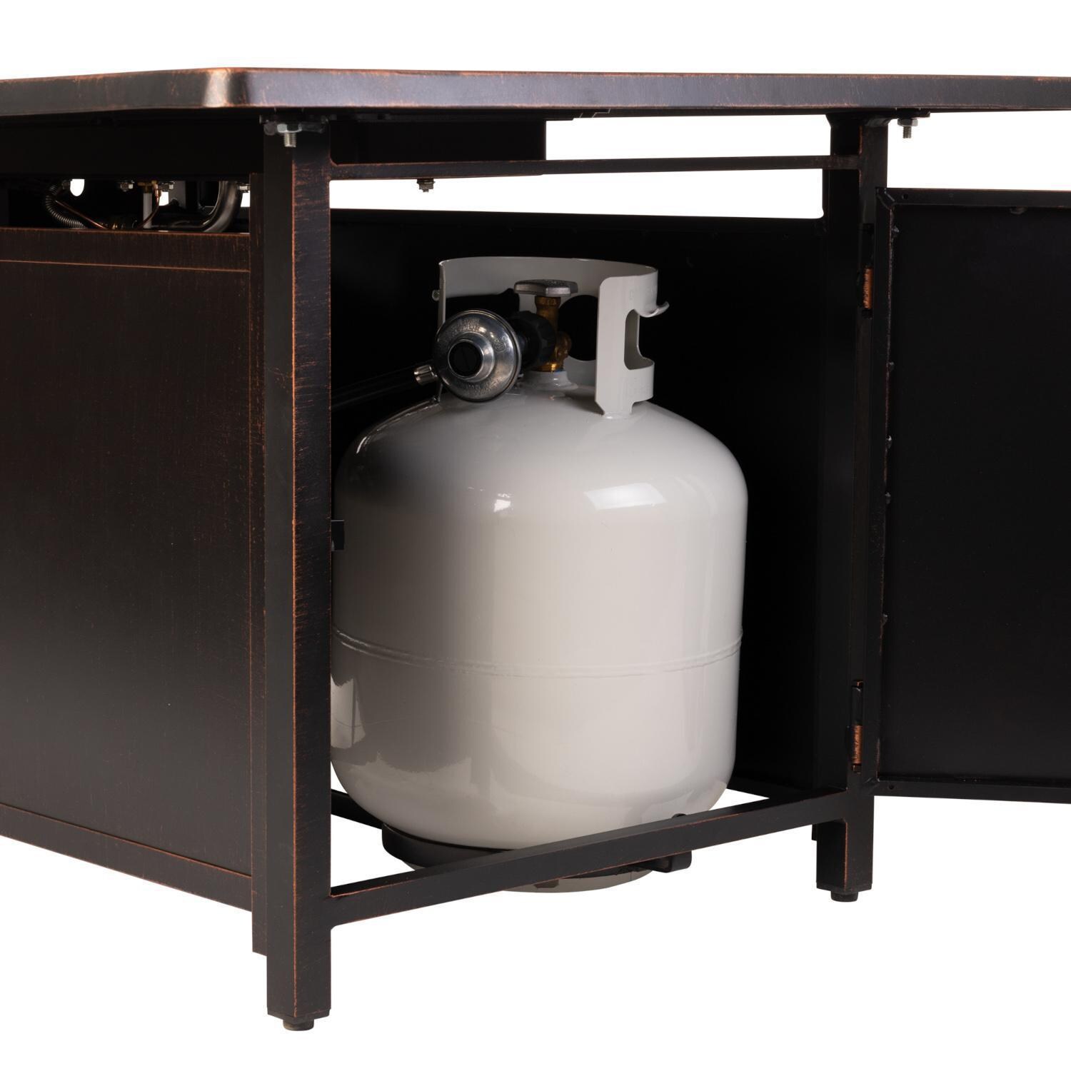 Ultimate Patio 62976 Lion Sands 48-Inch Rectangular Aluminum Propane Gas Fire Pit - Tank Storage thumbnail