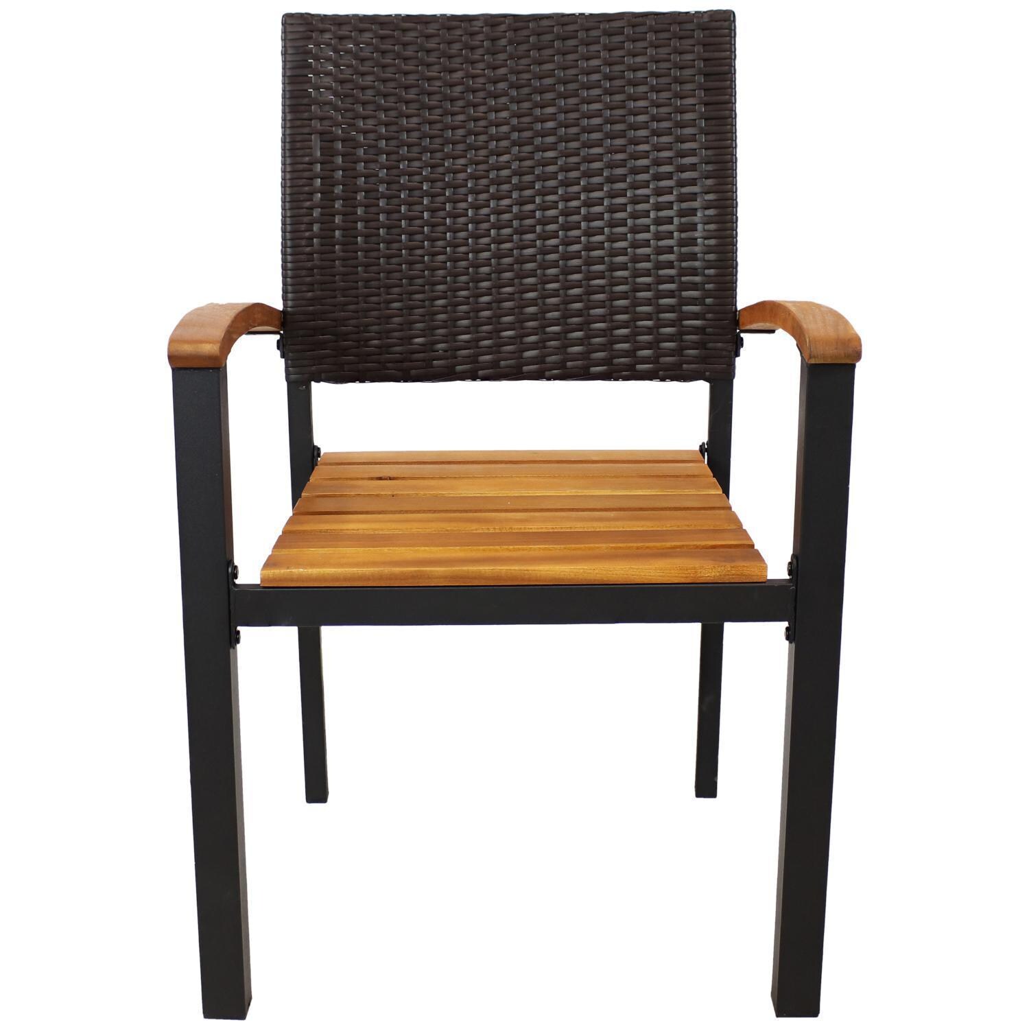 Ultimate Patio Malachi Acacia Wood & Resin Rattan Outdoor Patio Armchairs - Front View - White Background thumbnail